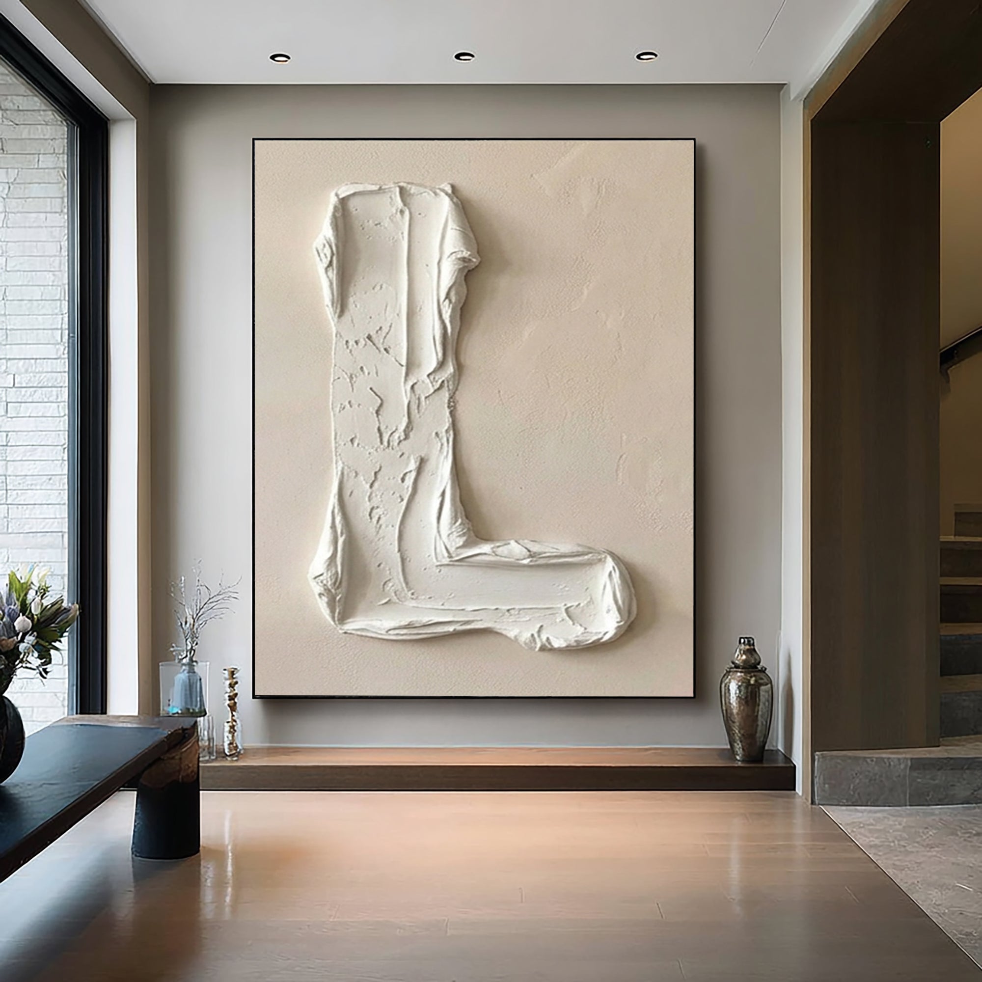 Large Ivory Texture Oil Painting for Modern Luxury Interiors