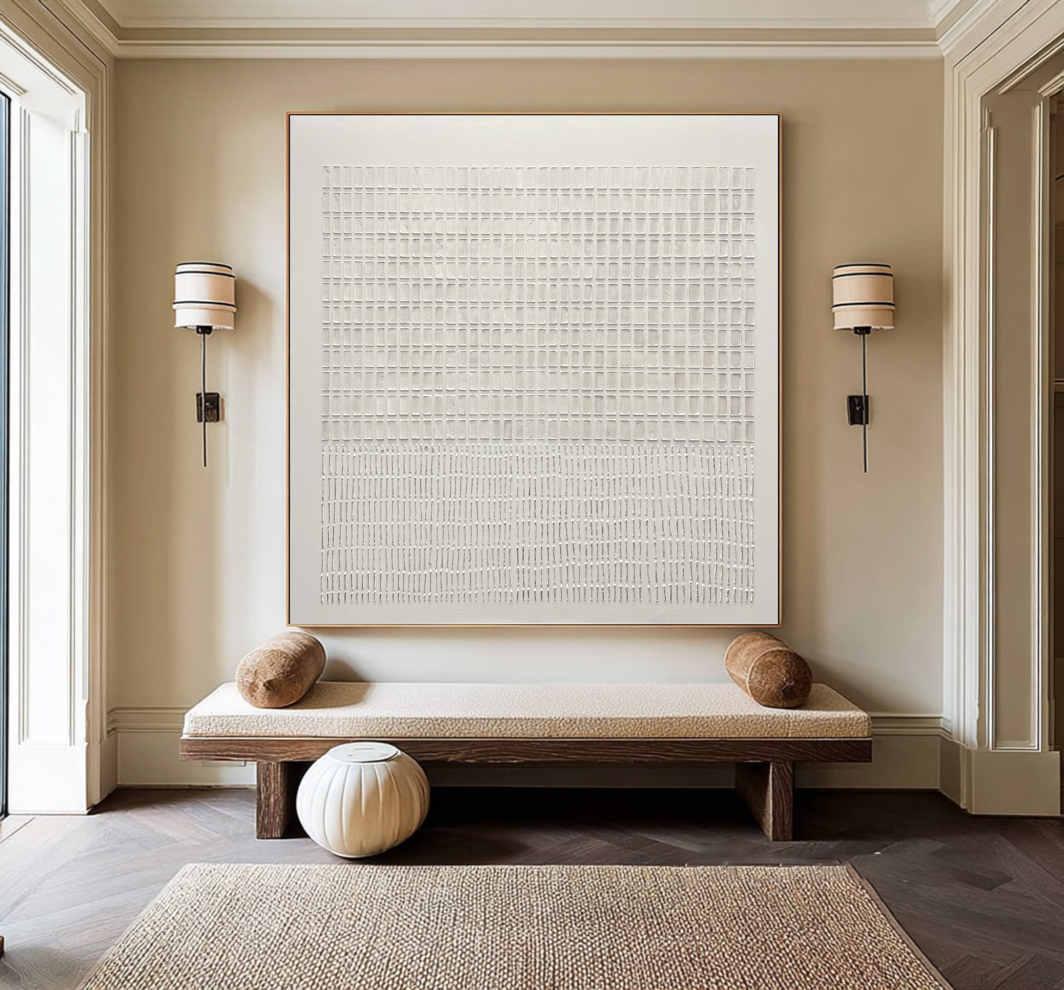 Minimalist Large White Grid Wall Art | KeiraArt #CZ 009