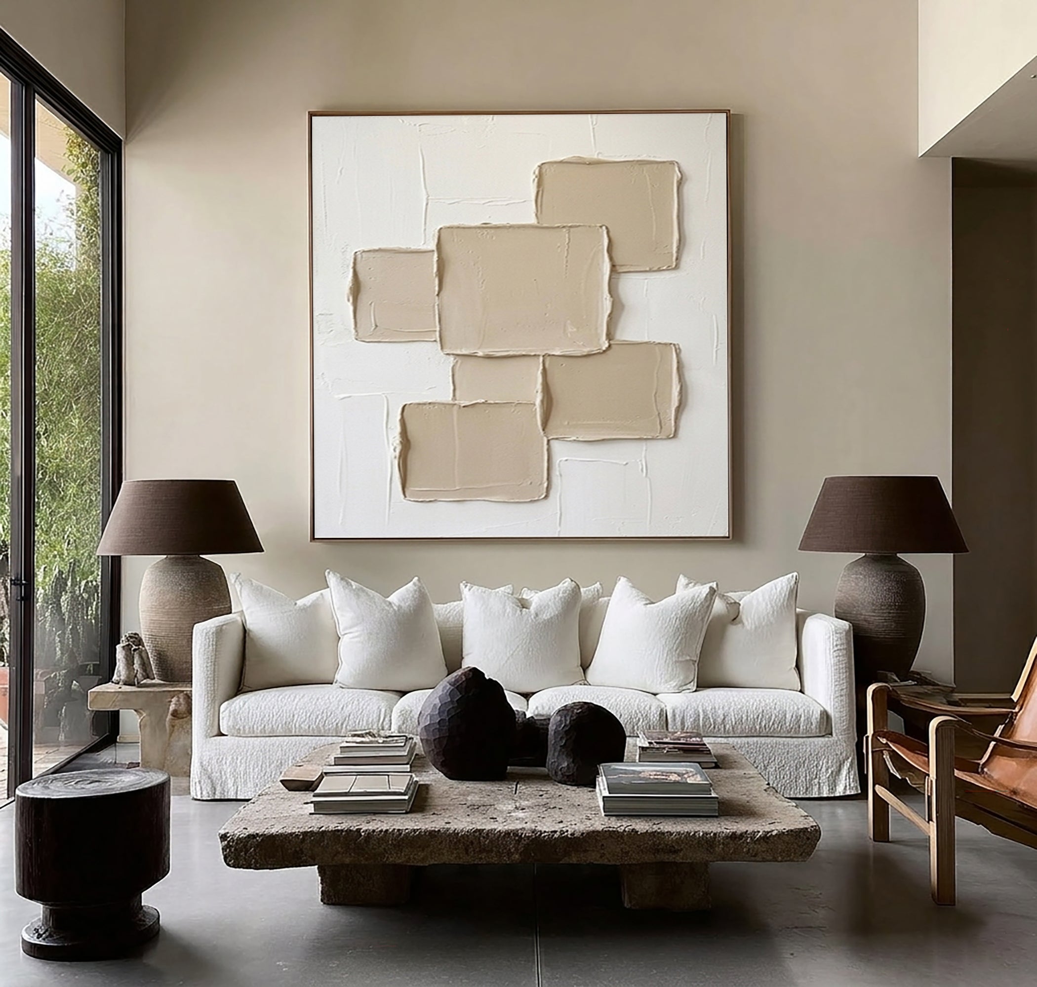 Large Hand Painted Texture Wall Art Modern Neutral Geometric Canvas