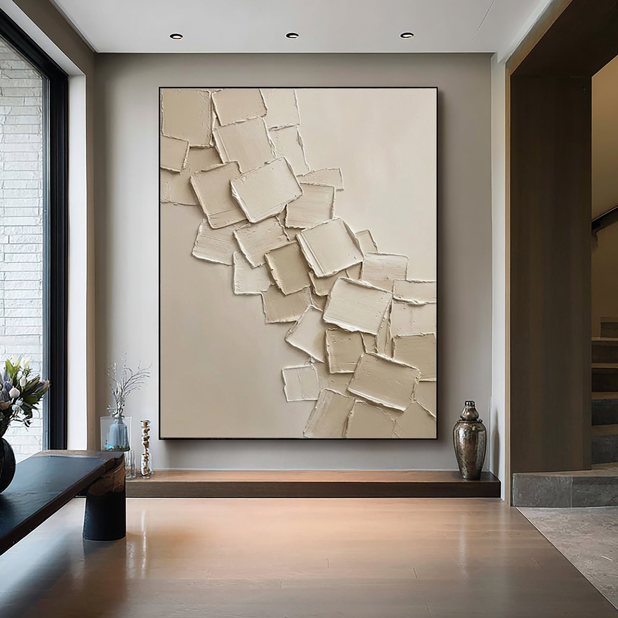 Large Beige Abstract Oil Painting #KRA 001