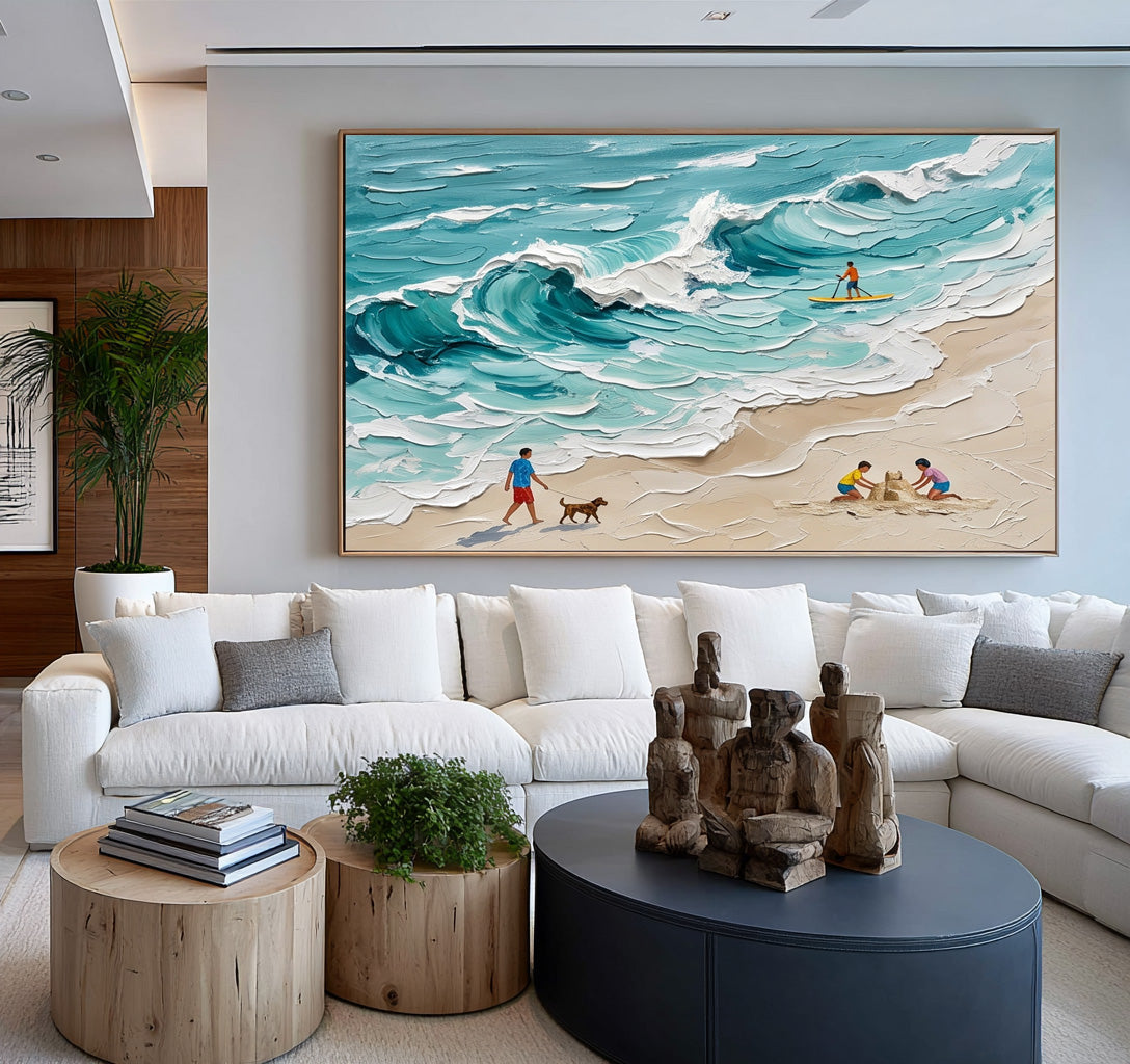 Large Textured Coastal Painting Beach House Ocean Wall Art