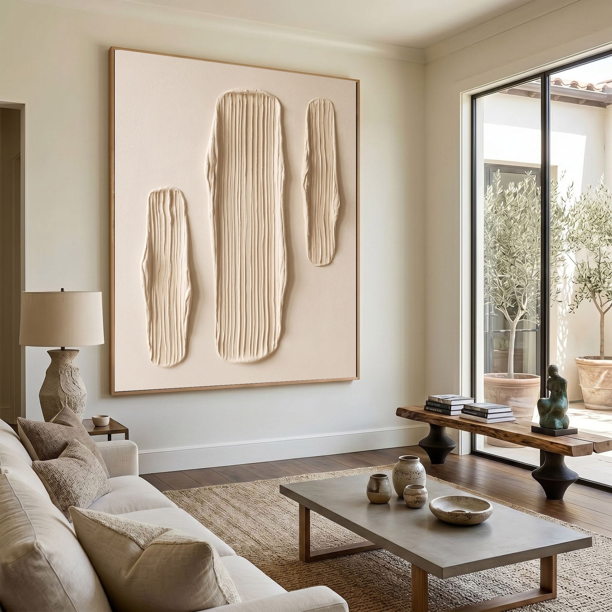 Large Abstract Textured Wall Art Sculptural Plaster Painting Minimalist Neutral Contemporary Luxury Decor