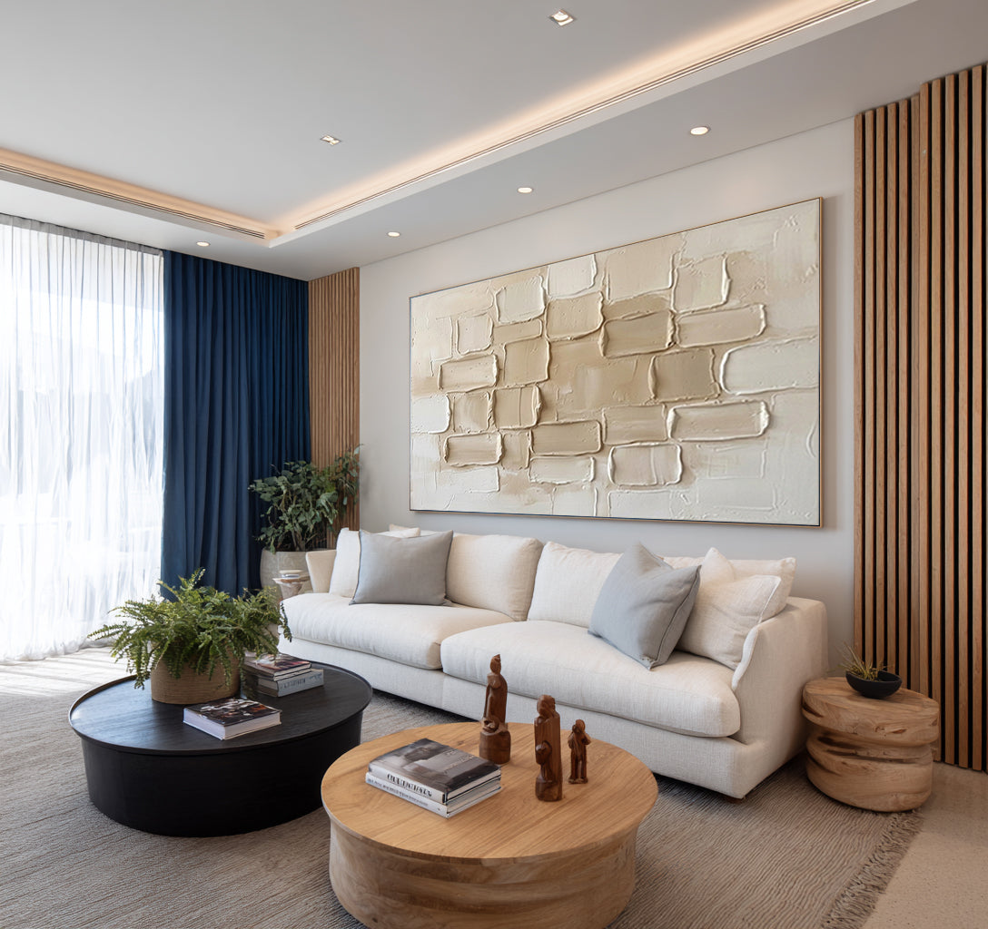Large Neutral Architectural Texture Wall Art Modern Horizontal Canvas| KeiraArt