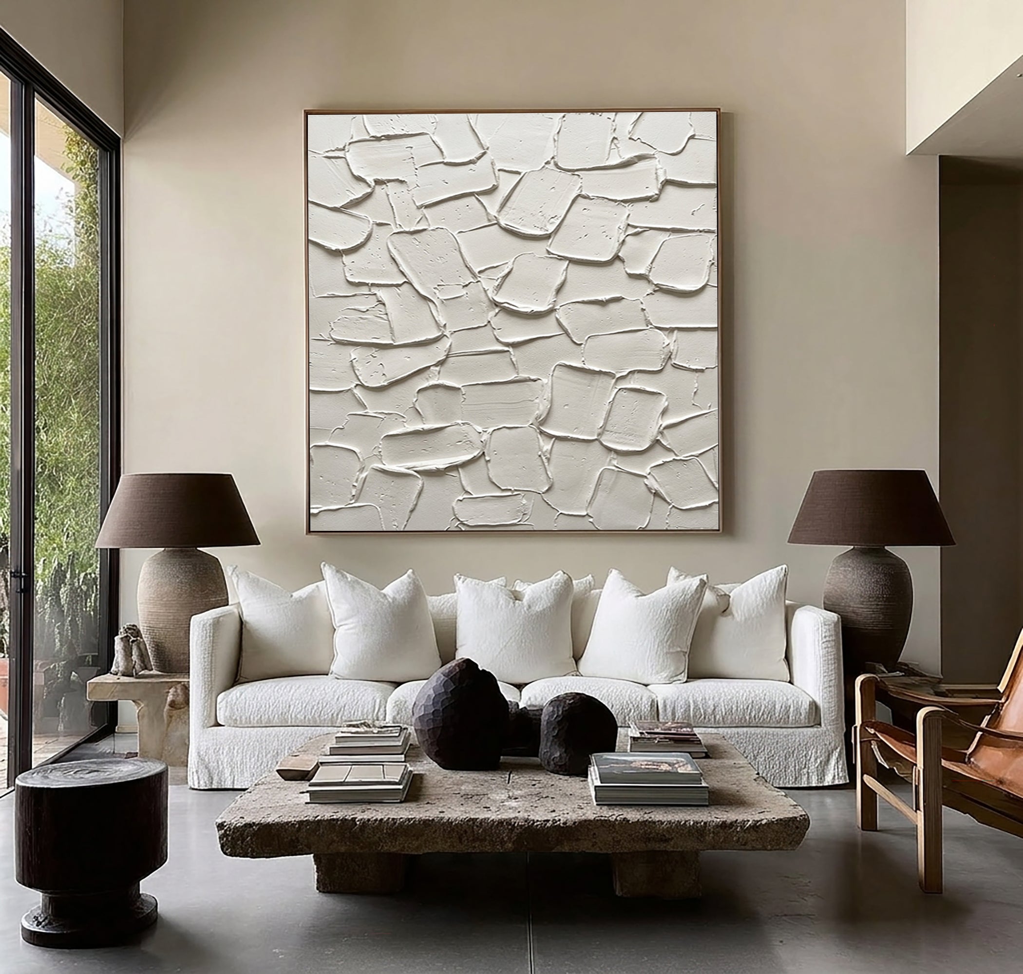 Large Layered Limestone Relief Wall Art Neutral Contemporary Texture Painting