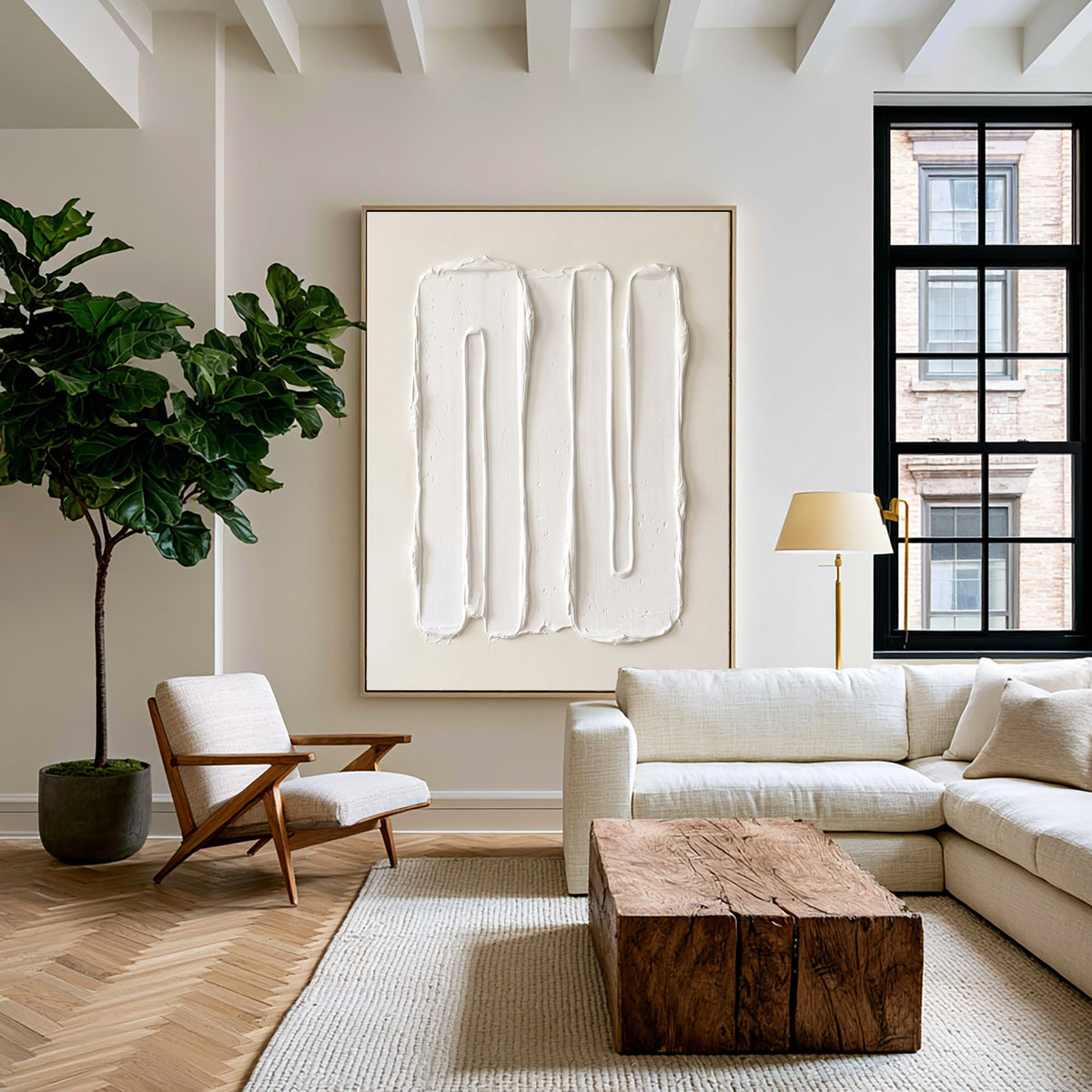 Large Modern Vertical Abstract Texture Wall Art Ivory White 3D Relief Oil Painting Minimalist Sculptural Contemporary Living Room Decor