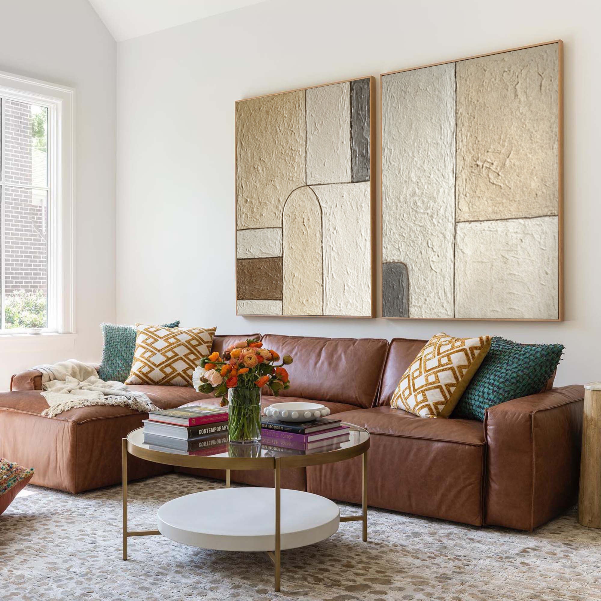 Abstract Geometric Wall Art - Earth Tones Canvas Set Of 2 #AG 049