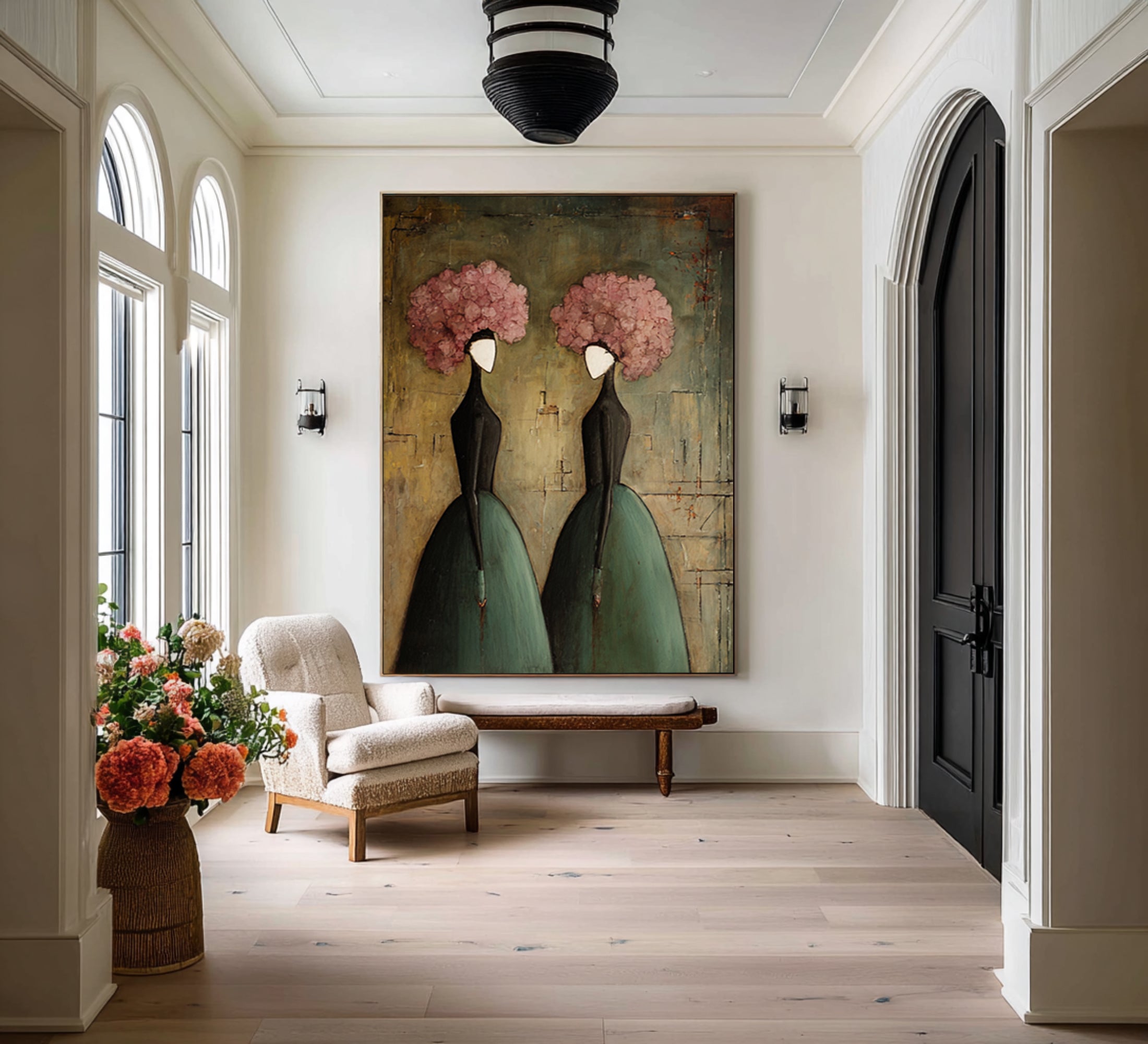Large Romantic Figure Painting Floral Portrait Canvas Wall Art