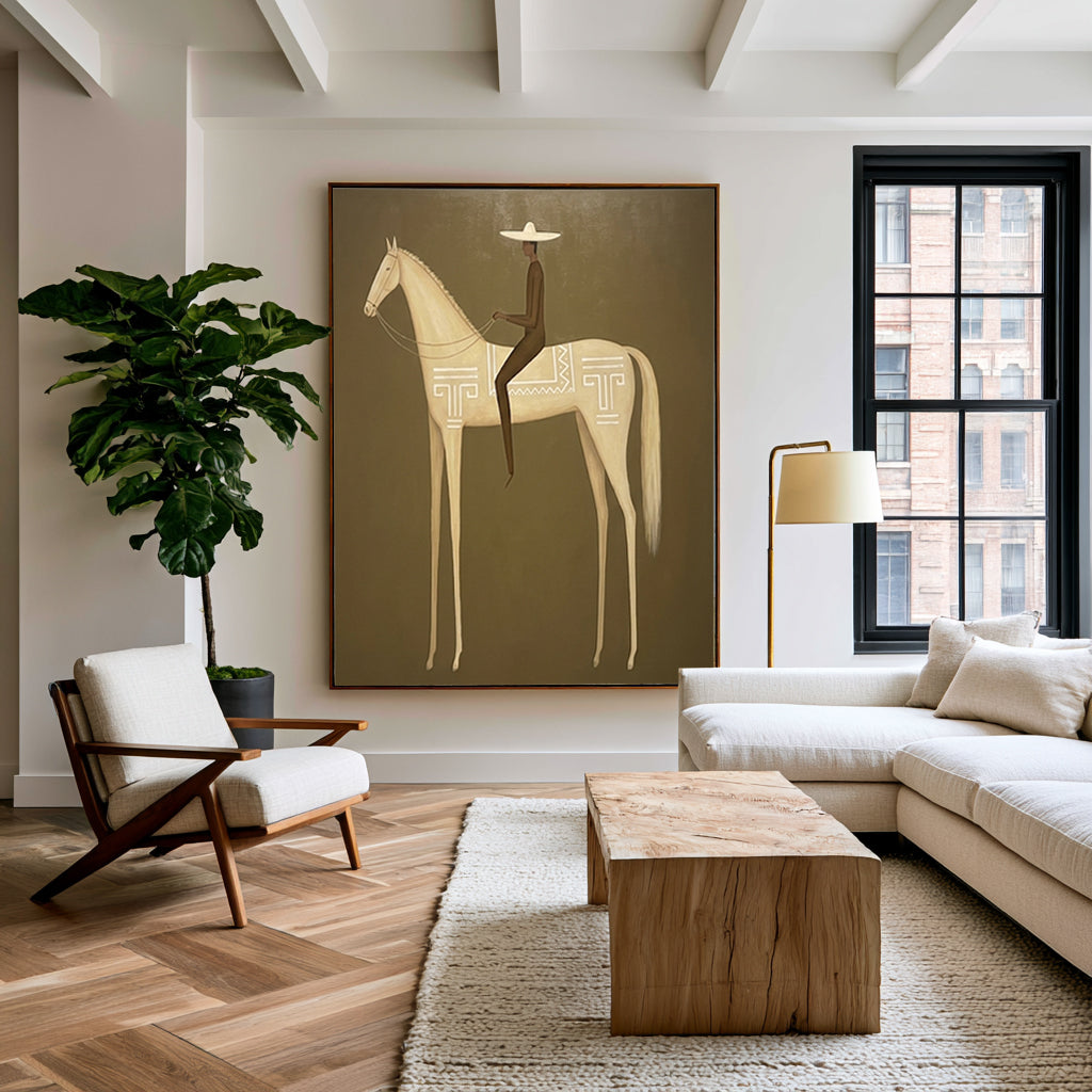 Large Elegant Rider Wall Art Horse Equestrian Oil Painting Cowboy Cowgirl Inspired Vintage Americana Western Artwork Luxury Home Decor
