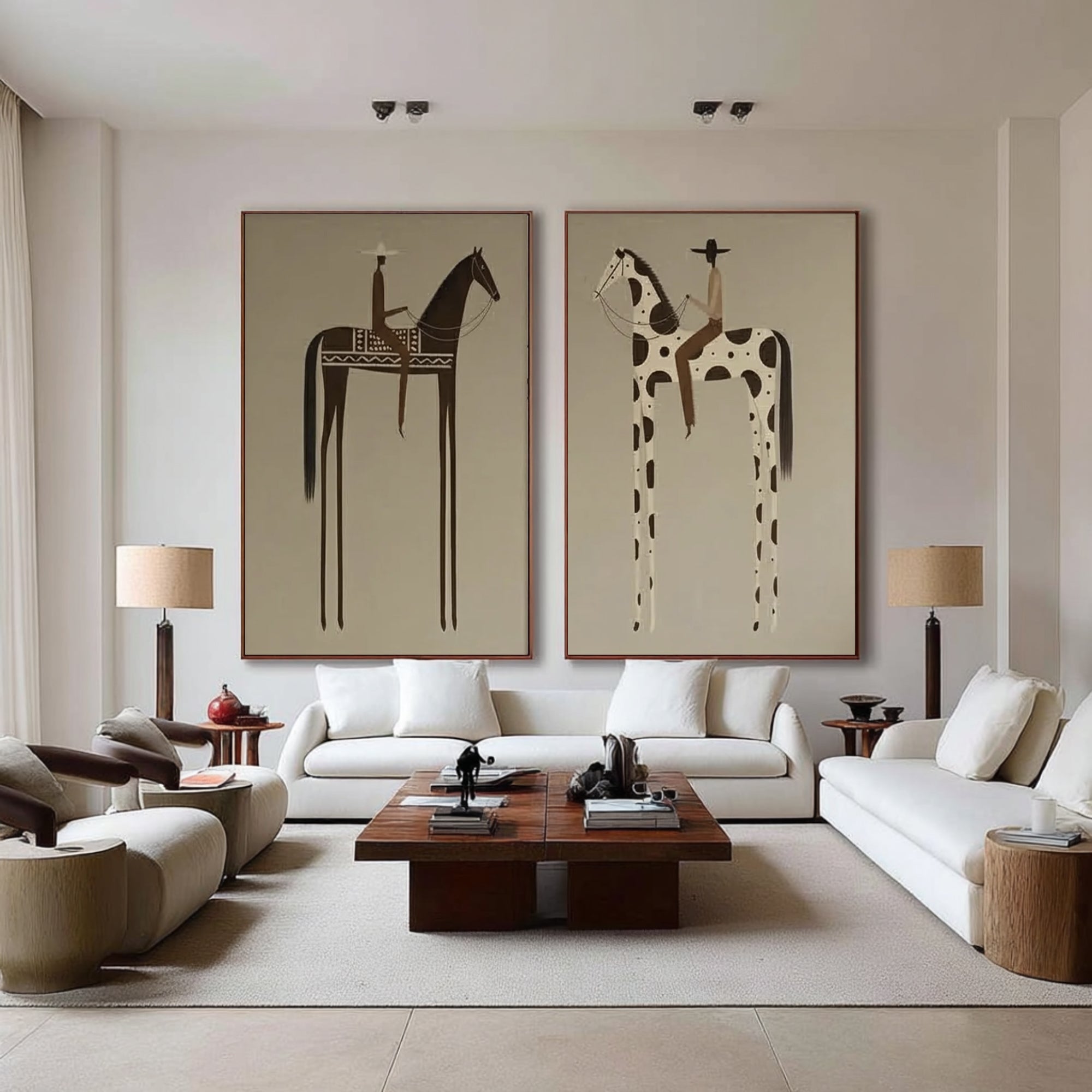 Large Museum Style Horse Rider Wall Art Luxury Designer Diptych | KeiraArt