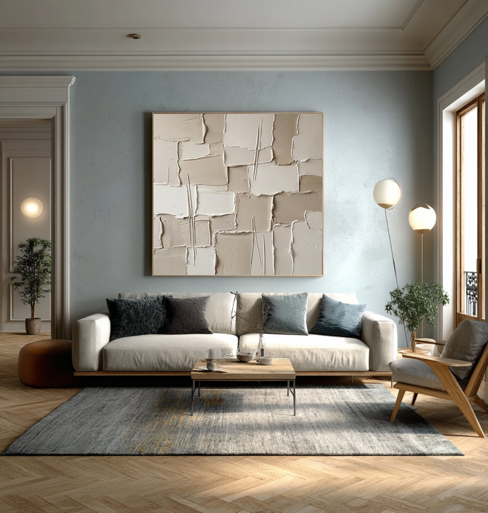 Large Plaster Mosaic Wall Art Neutral Textured Relief Painting
