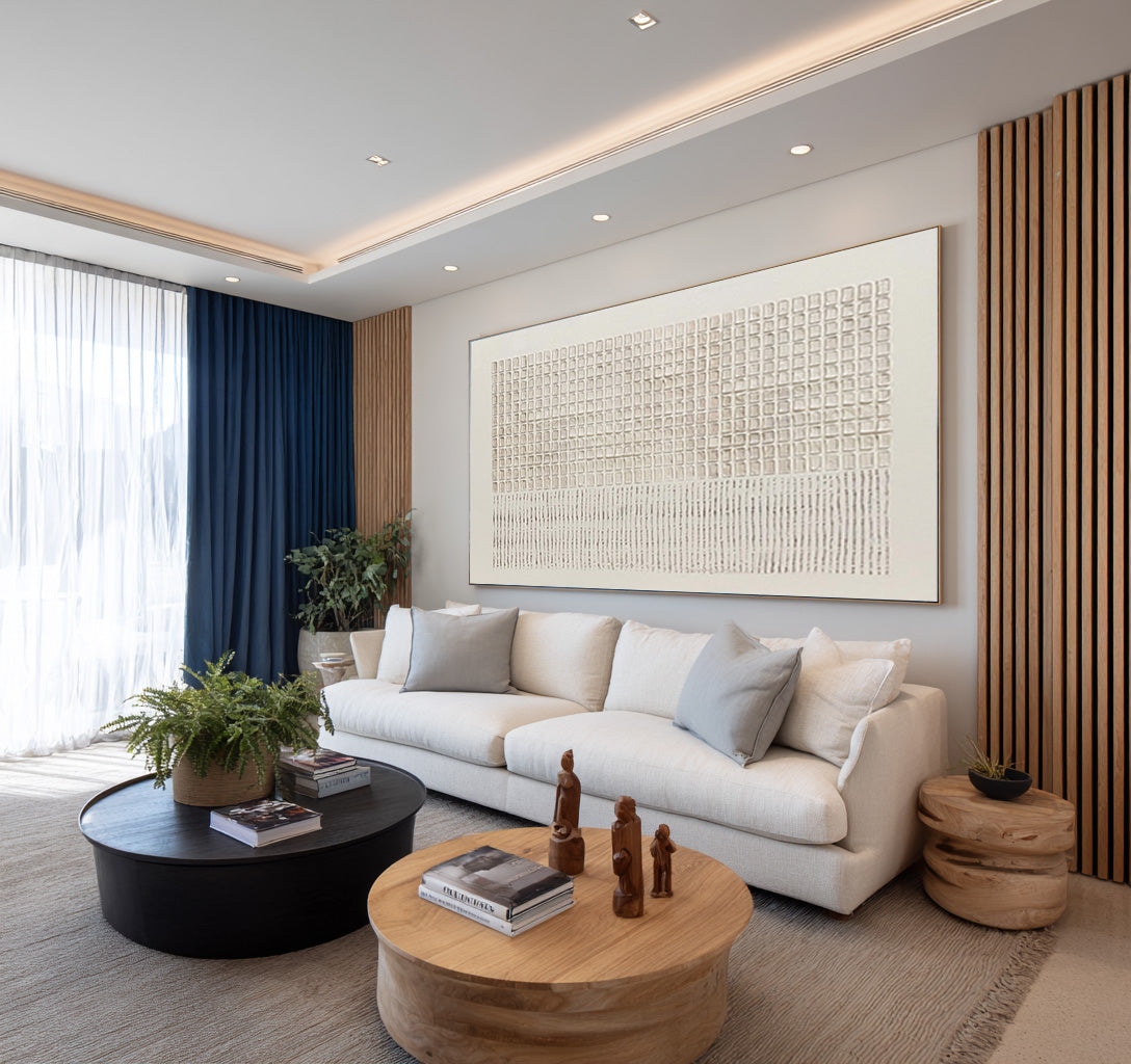 Large Geometric Relief Canvas Art Neutral Modern Luxury Wall Decor| KeiraArt