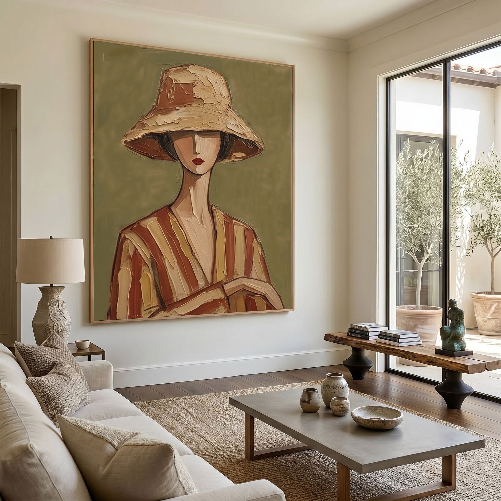 Large Modern Woman Portrait Wall Art Abstract Oil Painting Vintage Americana Art Cowgirl Cowboy Western Heritage Fashion Decor Luxury Home