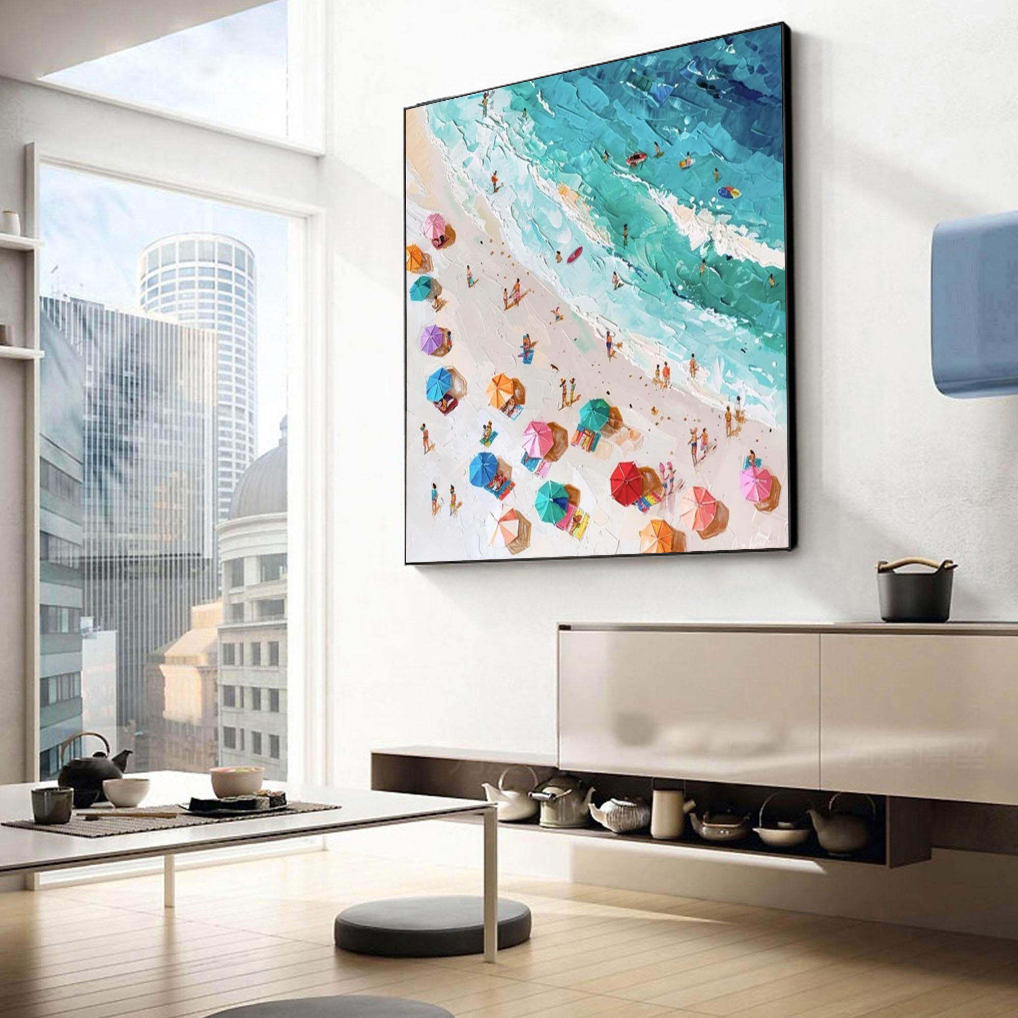 Coastal Large Wall Art Lively Beach Canvas Painting #OS 052