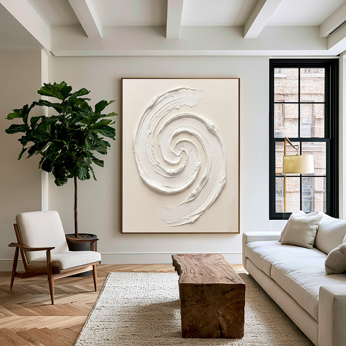 Sculptural White Spiral Textured Canvas Artwork Handmade Abstract Painting Modern Luxury Decor