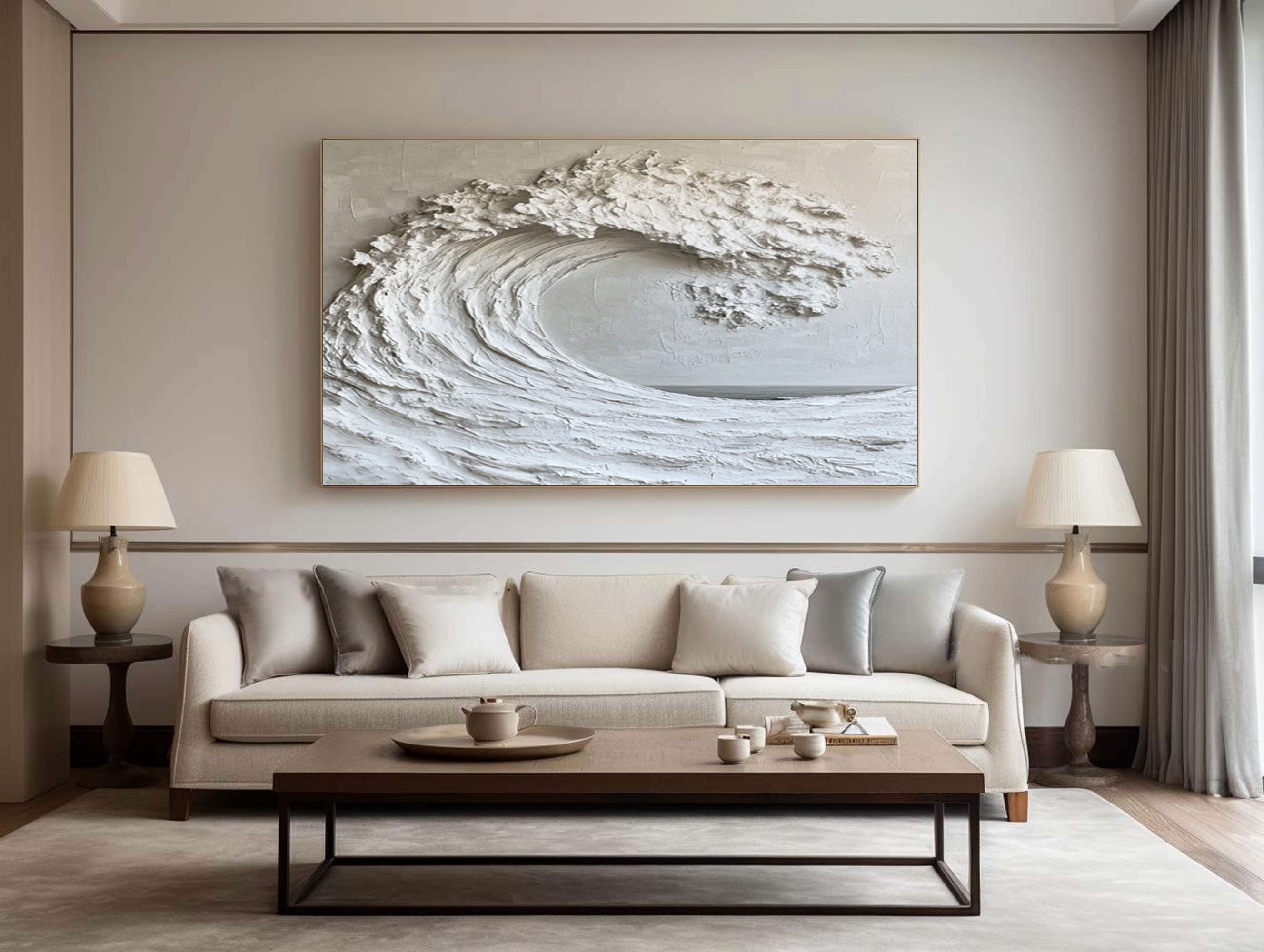 Large White Wave Painting - Ocean Art for Modern Homes #AG 050