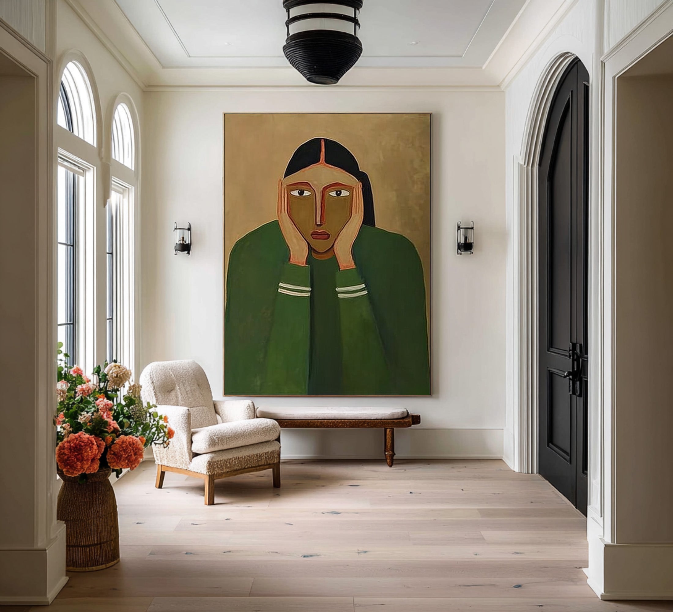 Green Tone Figurative Portrait Wall Art #CZ 046