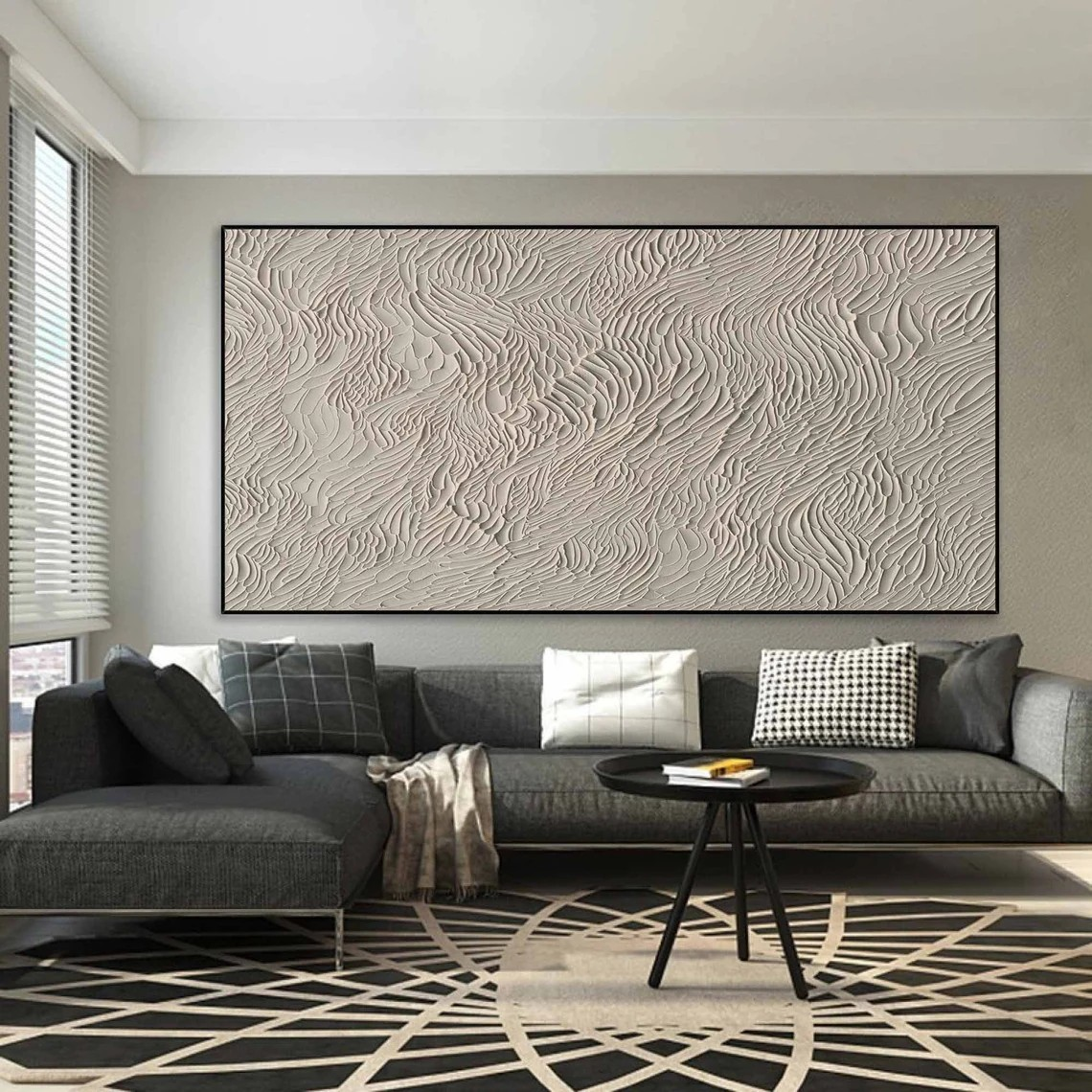 Minimalist 3D Wall Art - Textured Beige Abstract Painting for Home Decor #AP 112