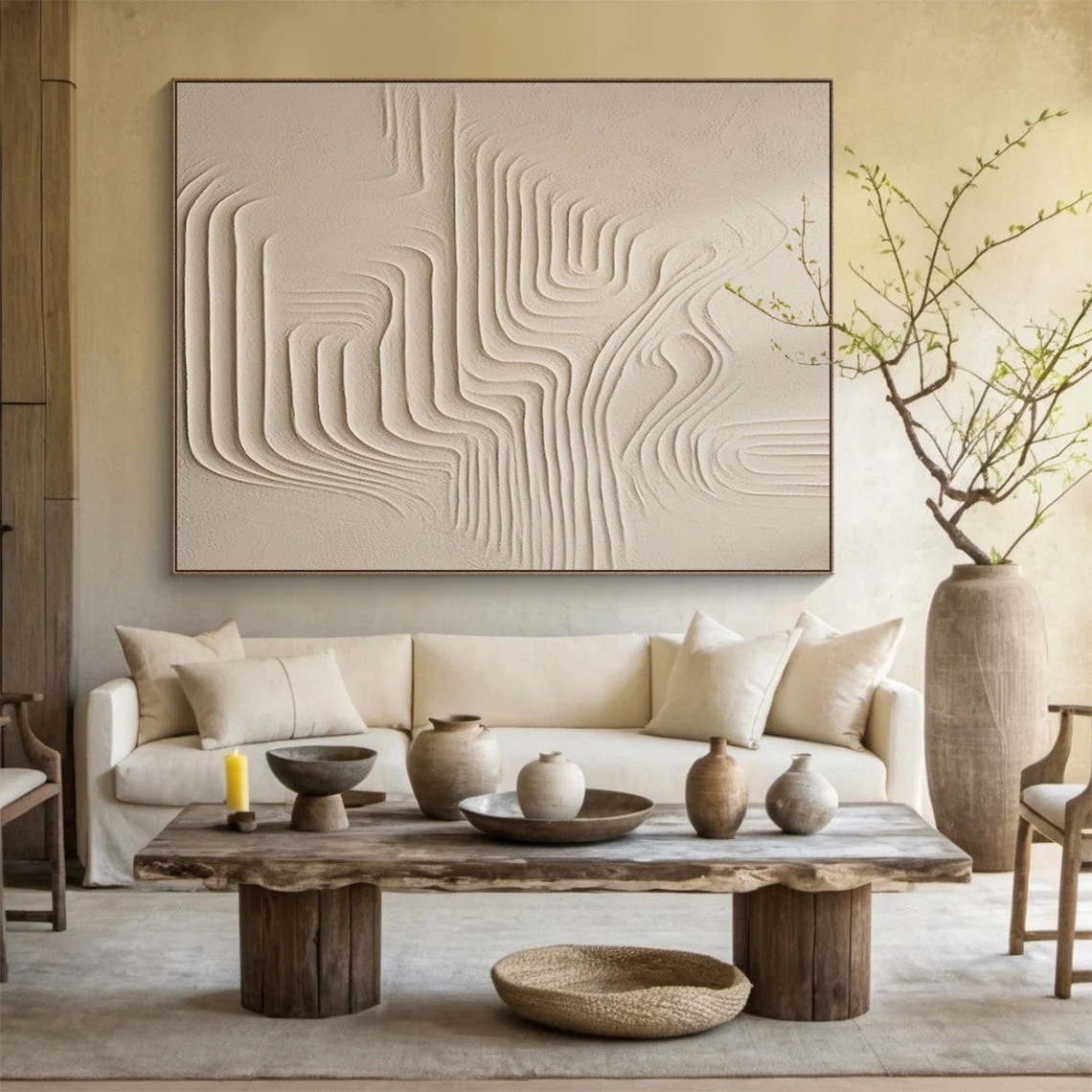 Textured 3D Abstract Painting - Beige Minimalist Art #AP 111