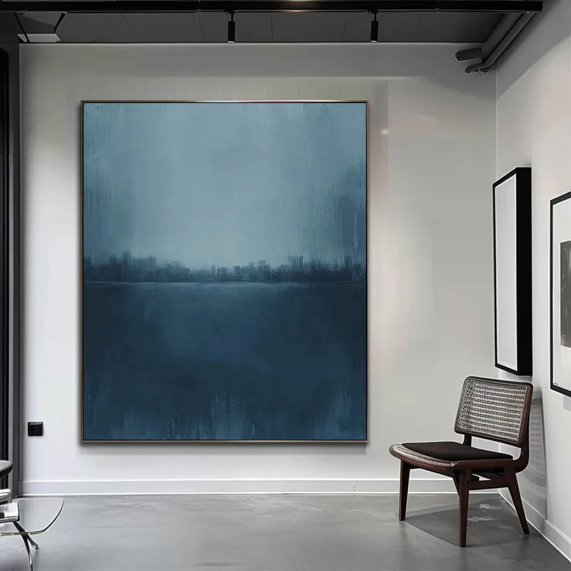 Serene Cityscape Painting Minimalist Blue Calming Wall Art #AP 083