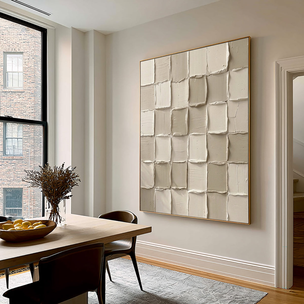 Rhythm Built From Simple Blocks Large Textured White Abstract Wall Art Modern Minimalist Sculptural Relief