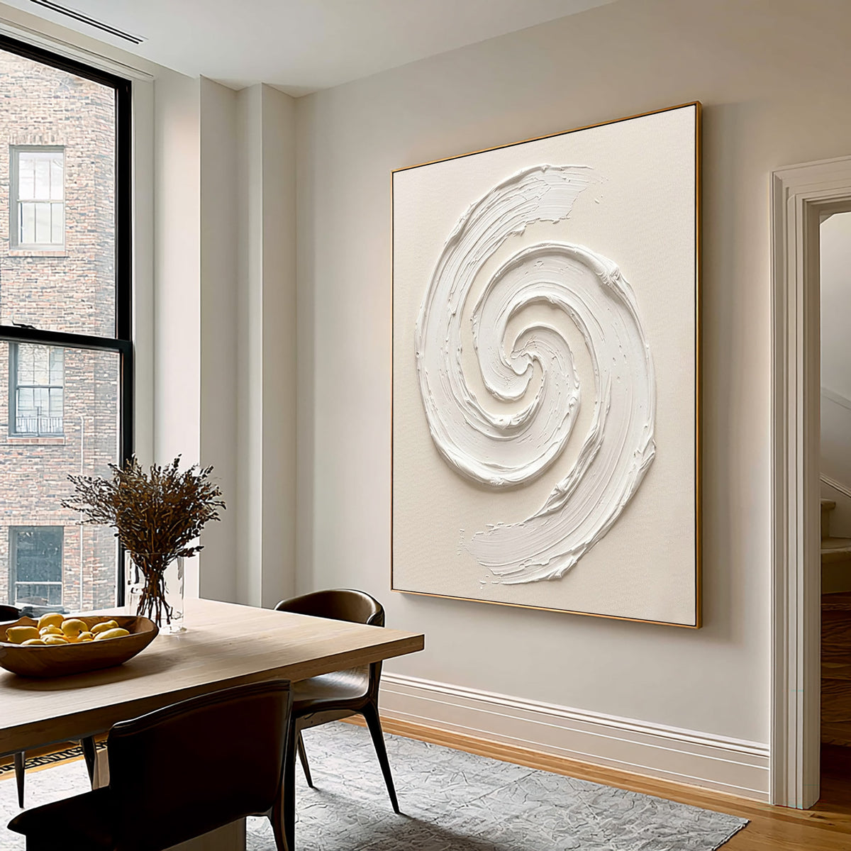 Sculptural White Spiral Textured Canvas Artwork Handmade Abstract Painting Modern Luxury Decor