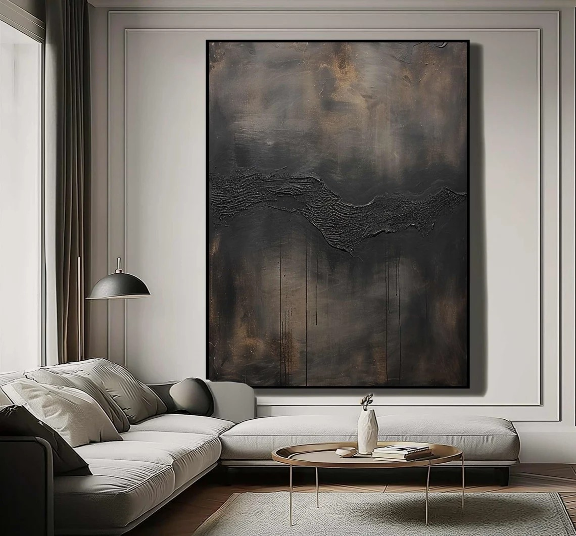 Oversized Dark Textured Abstract Painting for Luxury Interiors #AP 105