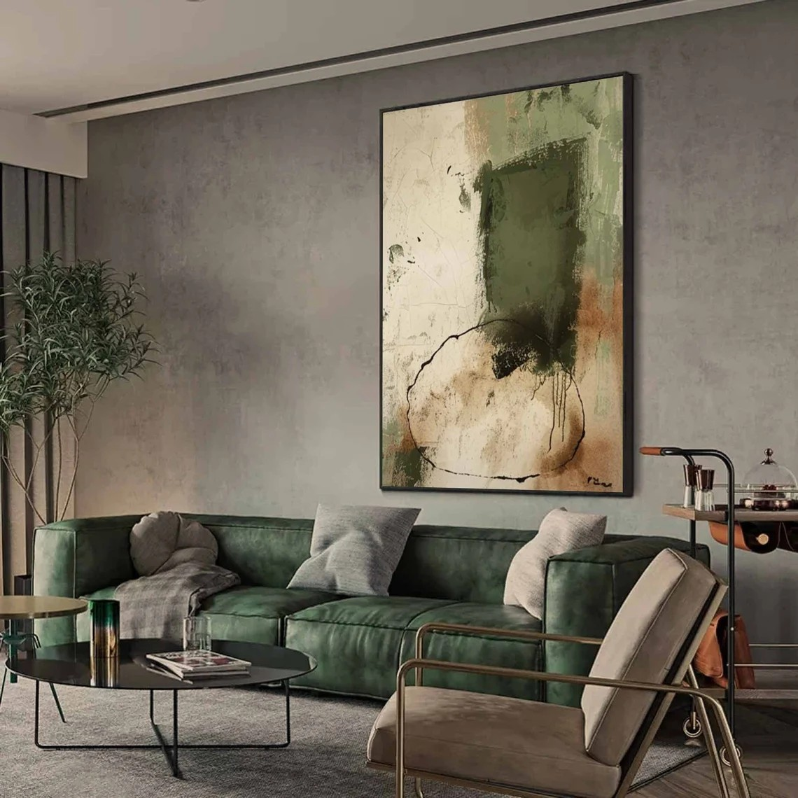 Abstract Green and Beige Wall Art Contemporary Wall Decor #AP 124