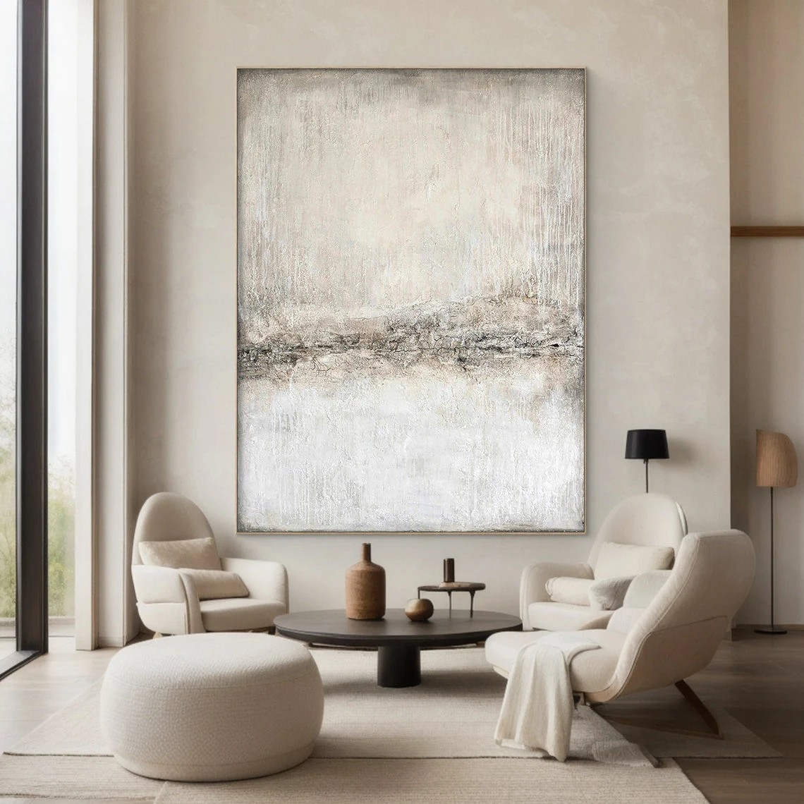 Modern Minimalist Abstract Art | Beige Oil Painting for Home Decor #AP 080