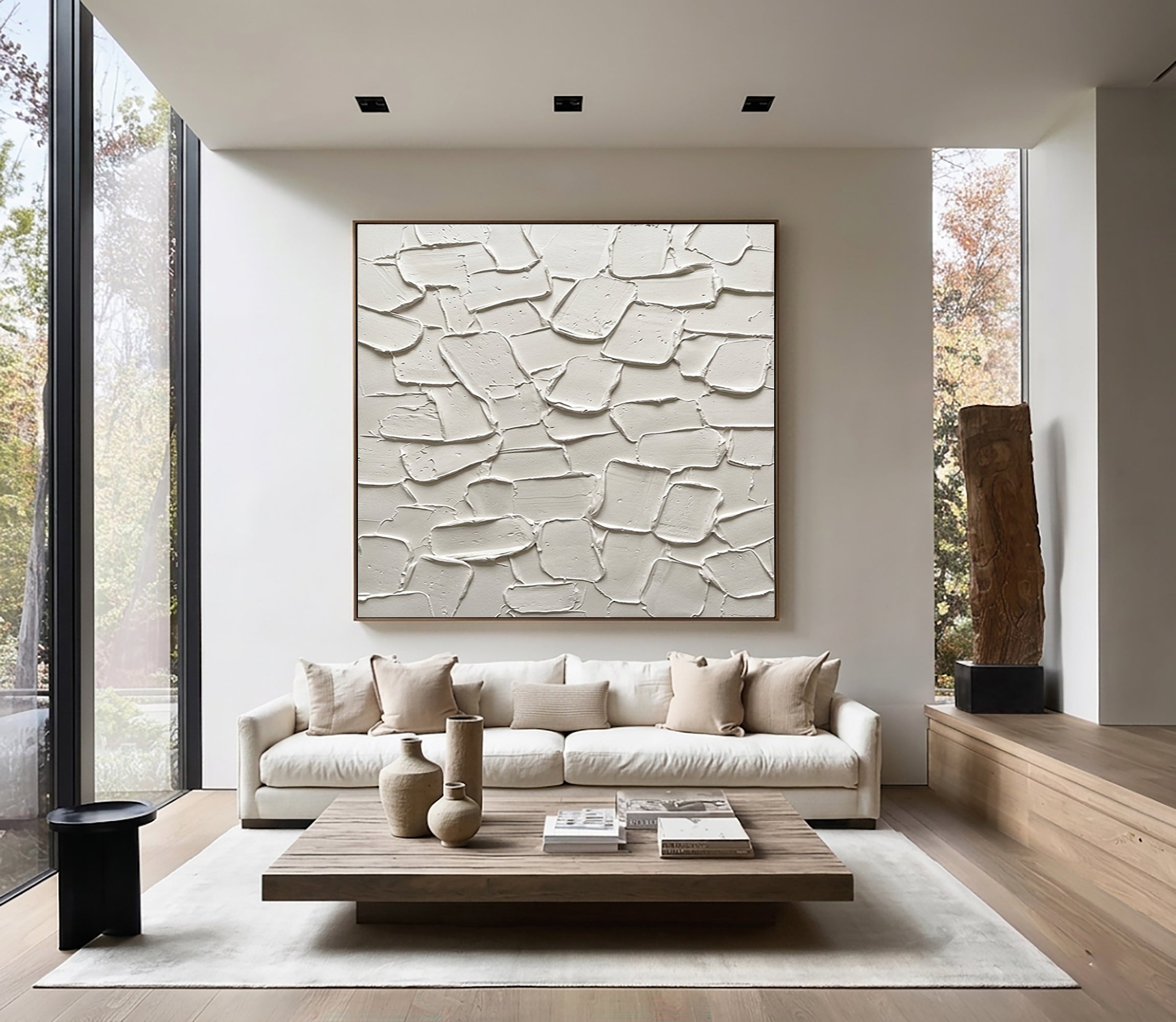 Large Layered Limestone Relief Wall Art Neutral Contemporary Texture Painting