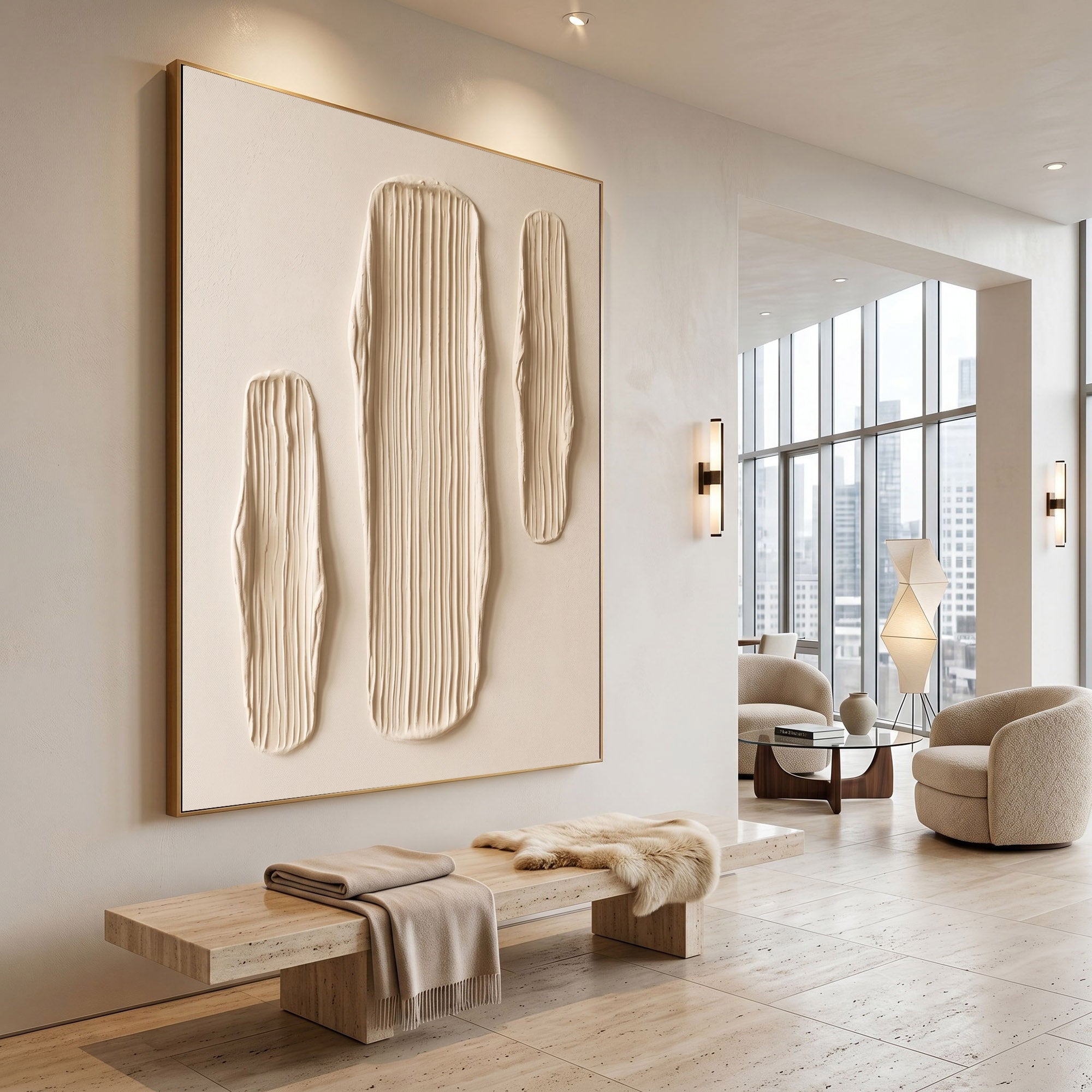 Large Abstract Textured Wall Art Sculptural Plaster Painting Minimalist Neutral Contemporary Luxury Decor
