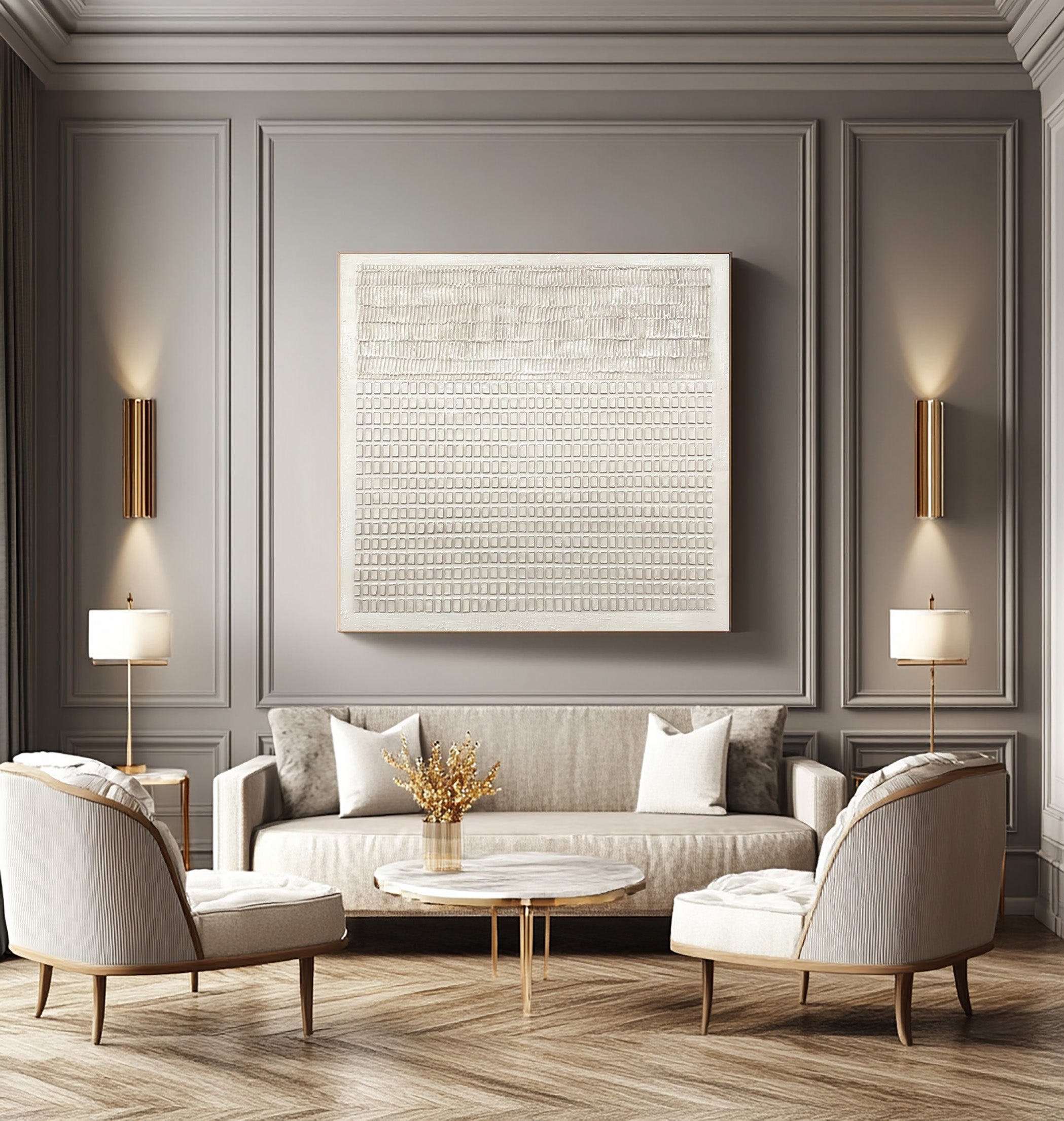 Textured White Minimalist Abstract Wall Art #AG 025