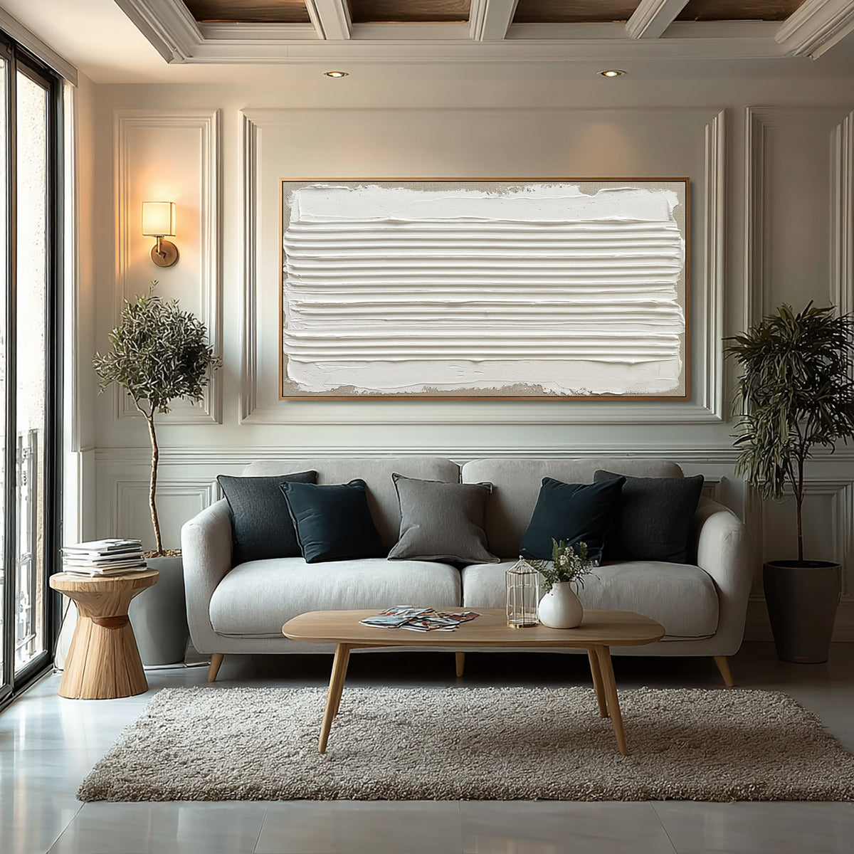 A Quiet Horizon Made By Hand Large White Textured Abstract Wall Art Sculptural Relief Artwork