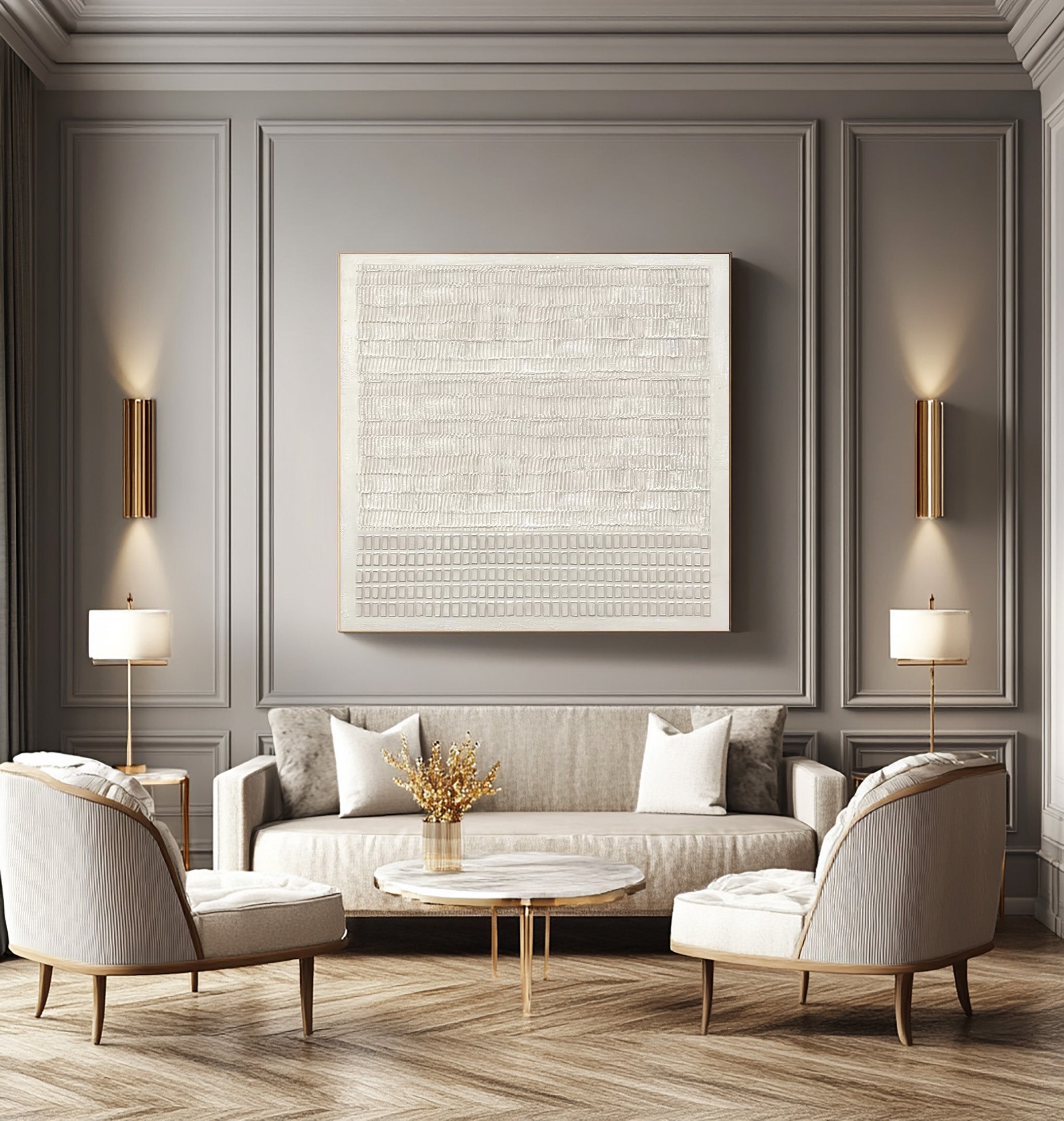 Sculptural White Abstract Wall Art Grid #AG 026