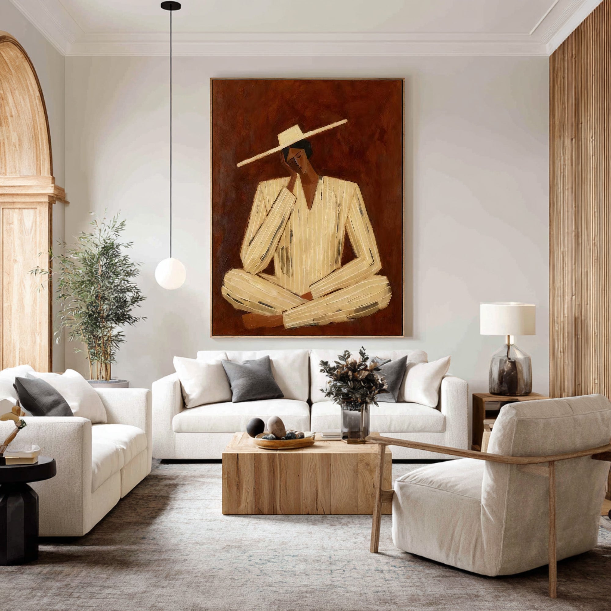 Large Abstract Figure Wall Art Contemporary Neutral Portrait Painting