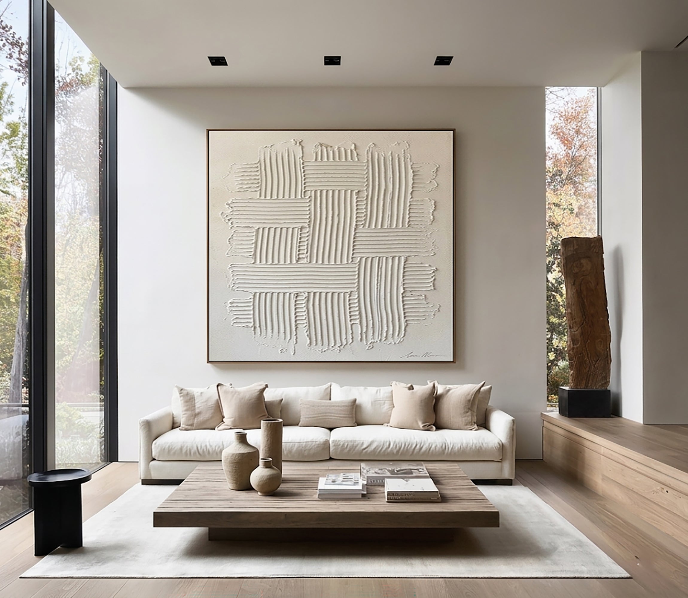 Large Minimalist Texture Wall Art Hand Painted Geometric Canvas
