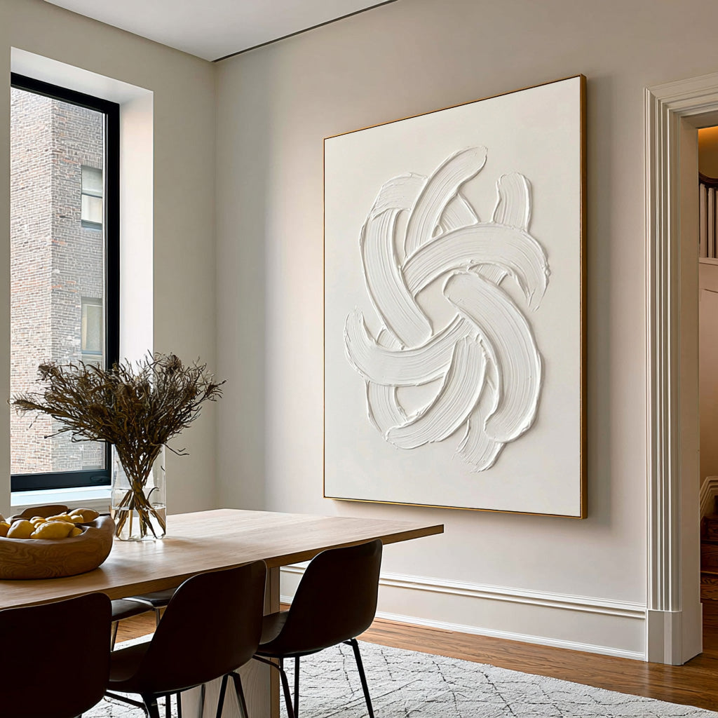Large Contemporary White Wall Art Textured Oil Painting Minimalist Abstract Sculpture Modern Neutral Home Decor
