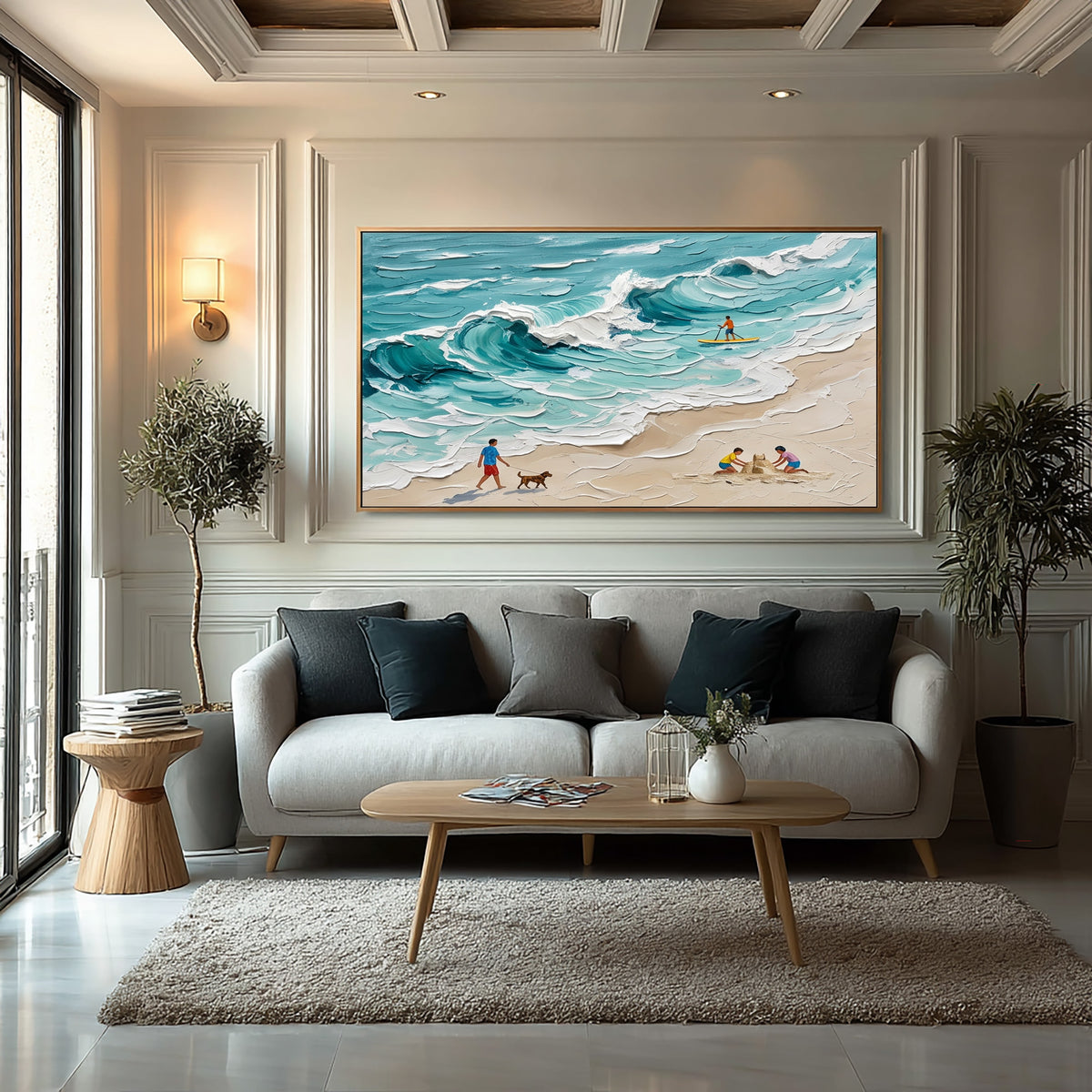 Large Textured Coastal Painting Beach House Ocean Wall Art