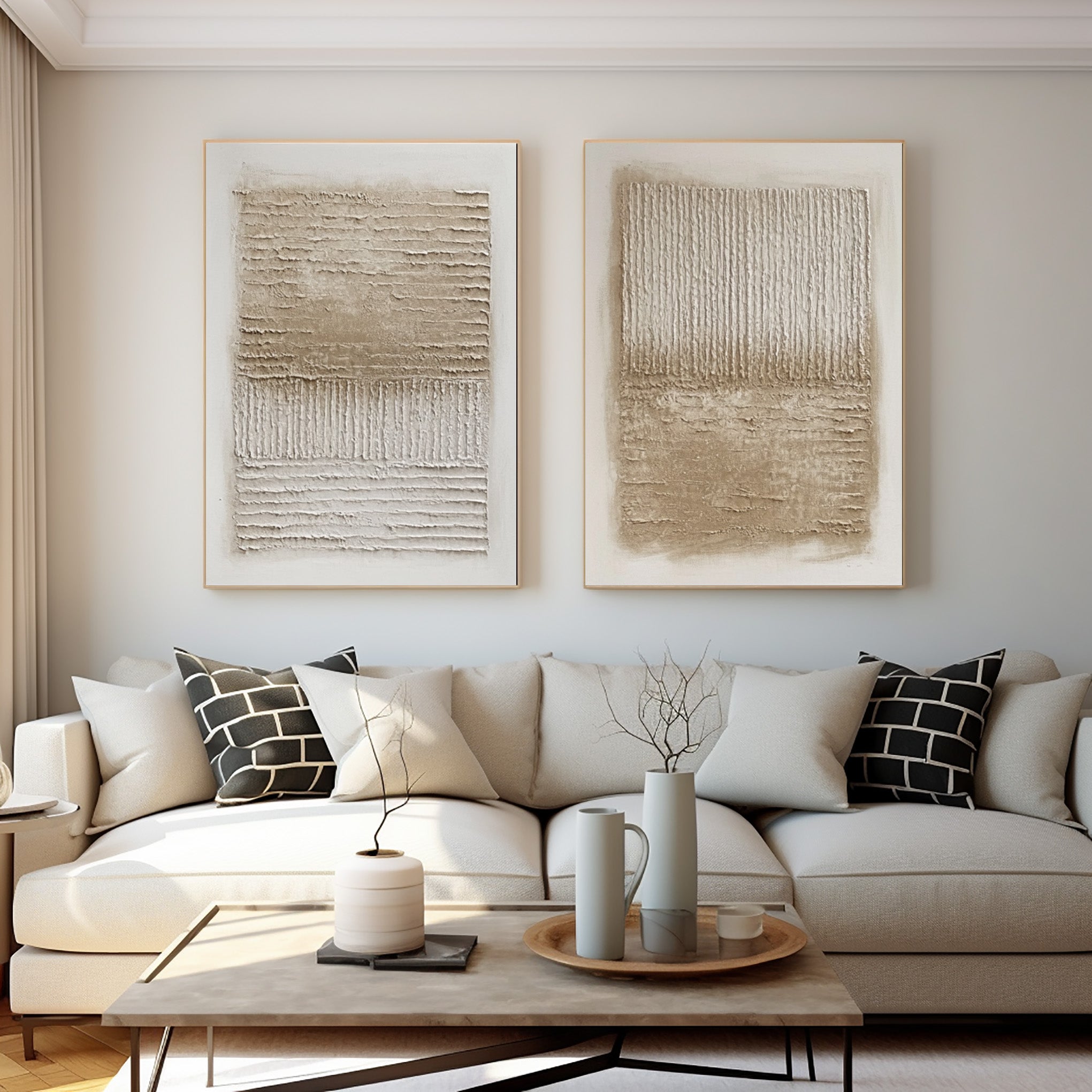 Modern Striped Impasto Wall Art Set Of 2 #AG 021