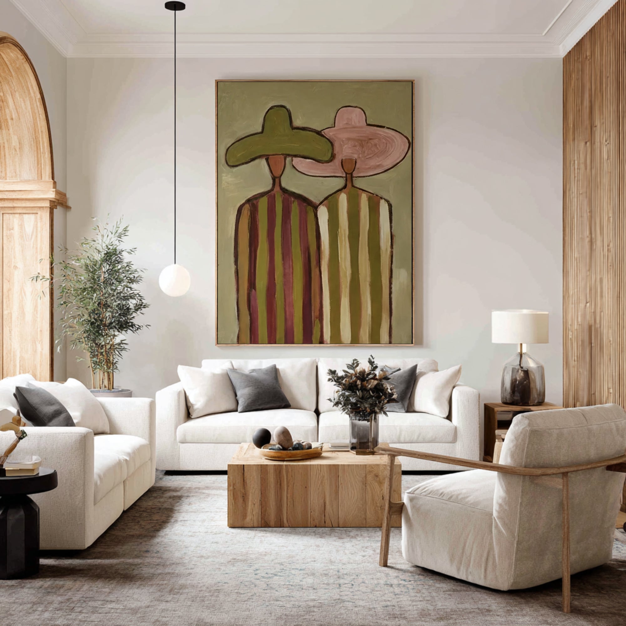 Oversized Minimalist Cowboy Couple Canvas Art Contemporary Neutral Painting