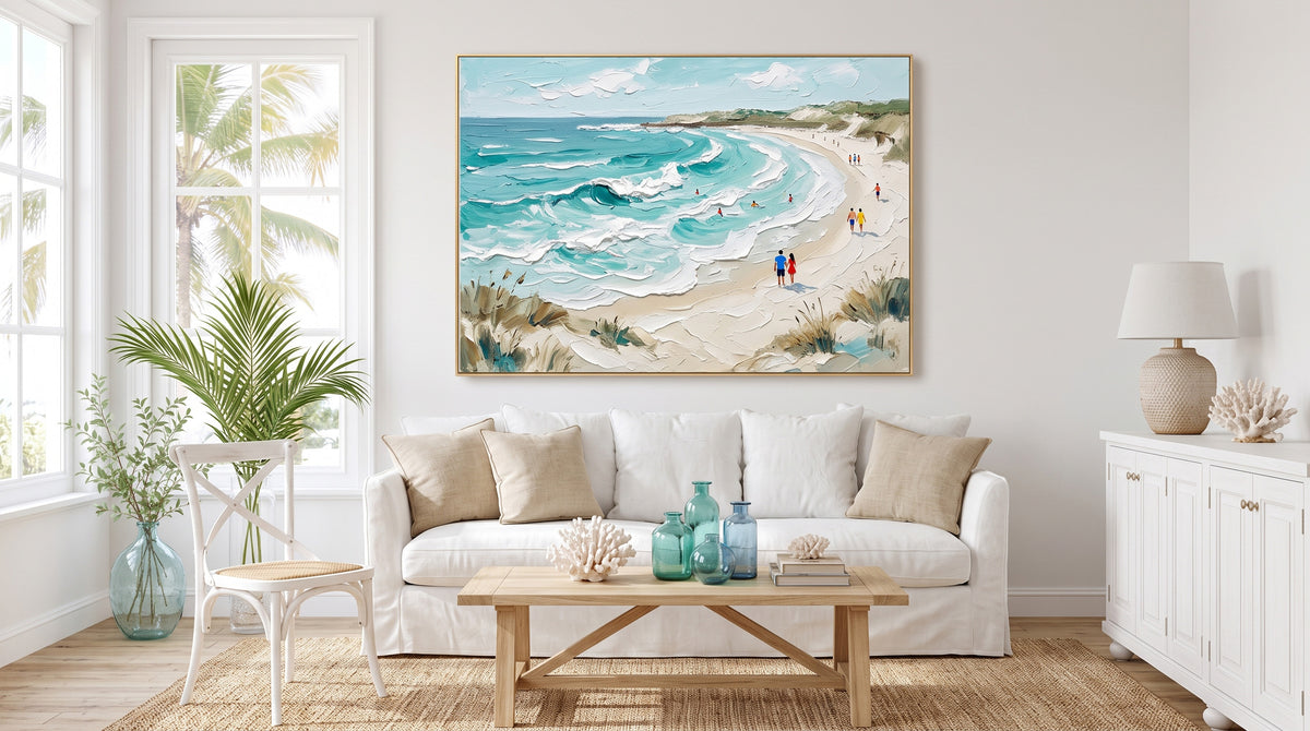Large Textured Ocean Painting White Sea Foam Turquoise Waves Beach Wall Art