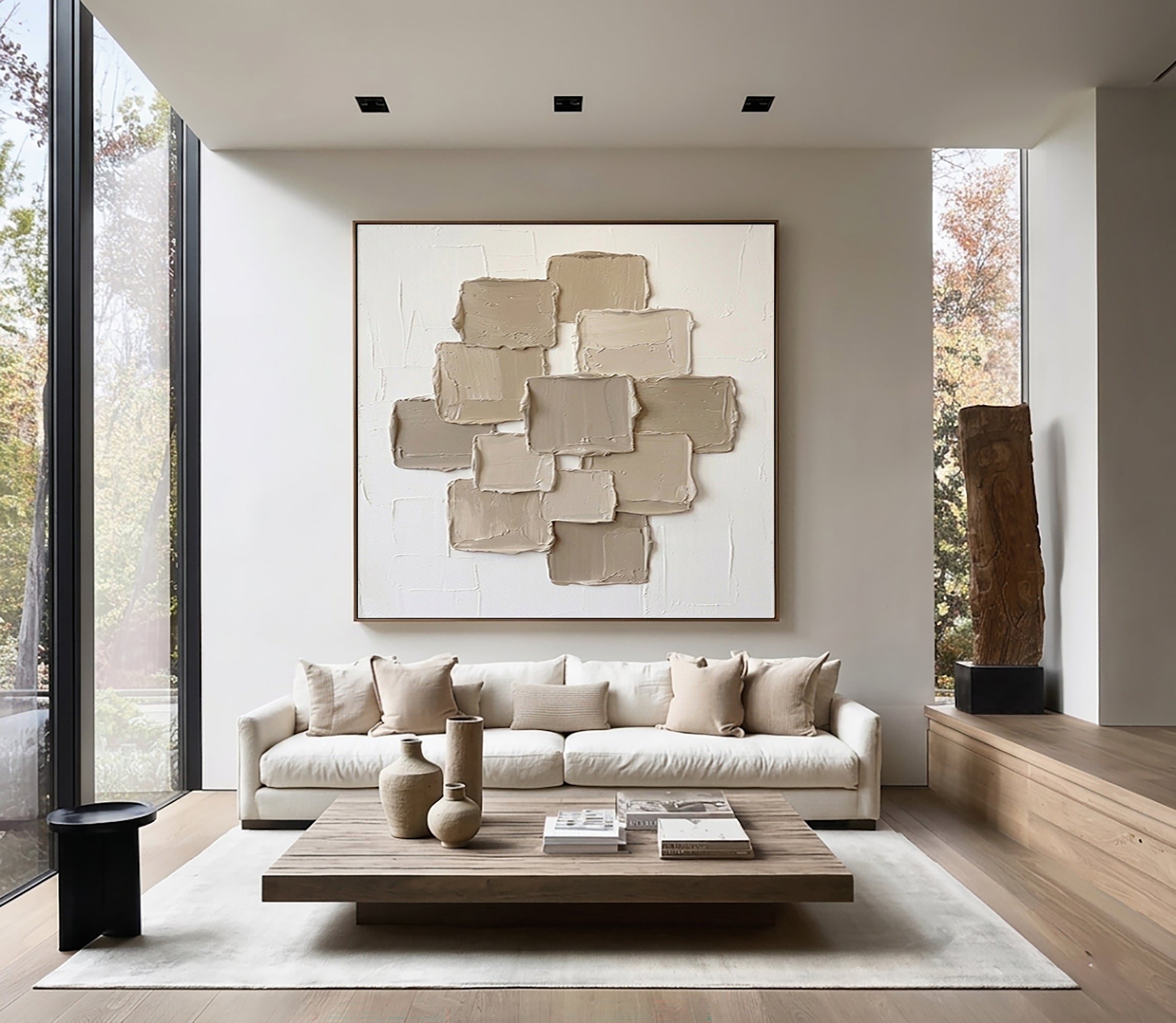 Large Stone Block Wall Art Neutral Contemporary Hand Painted Canvas Painting