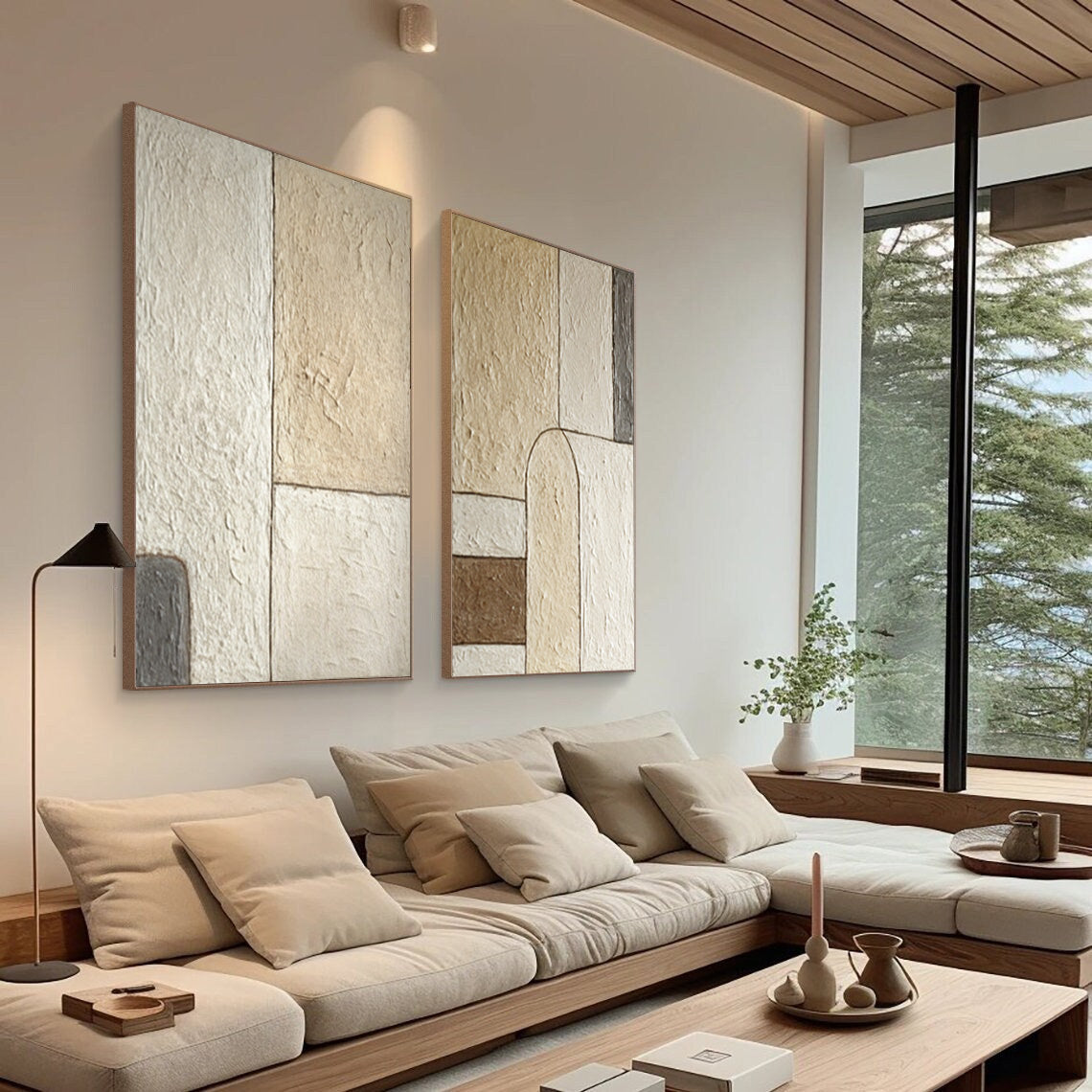 Abstract Geometric Wall Art - Earth Tones Canvas Set Of 2 #AG 049
