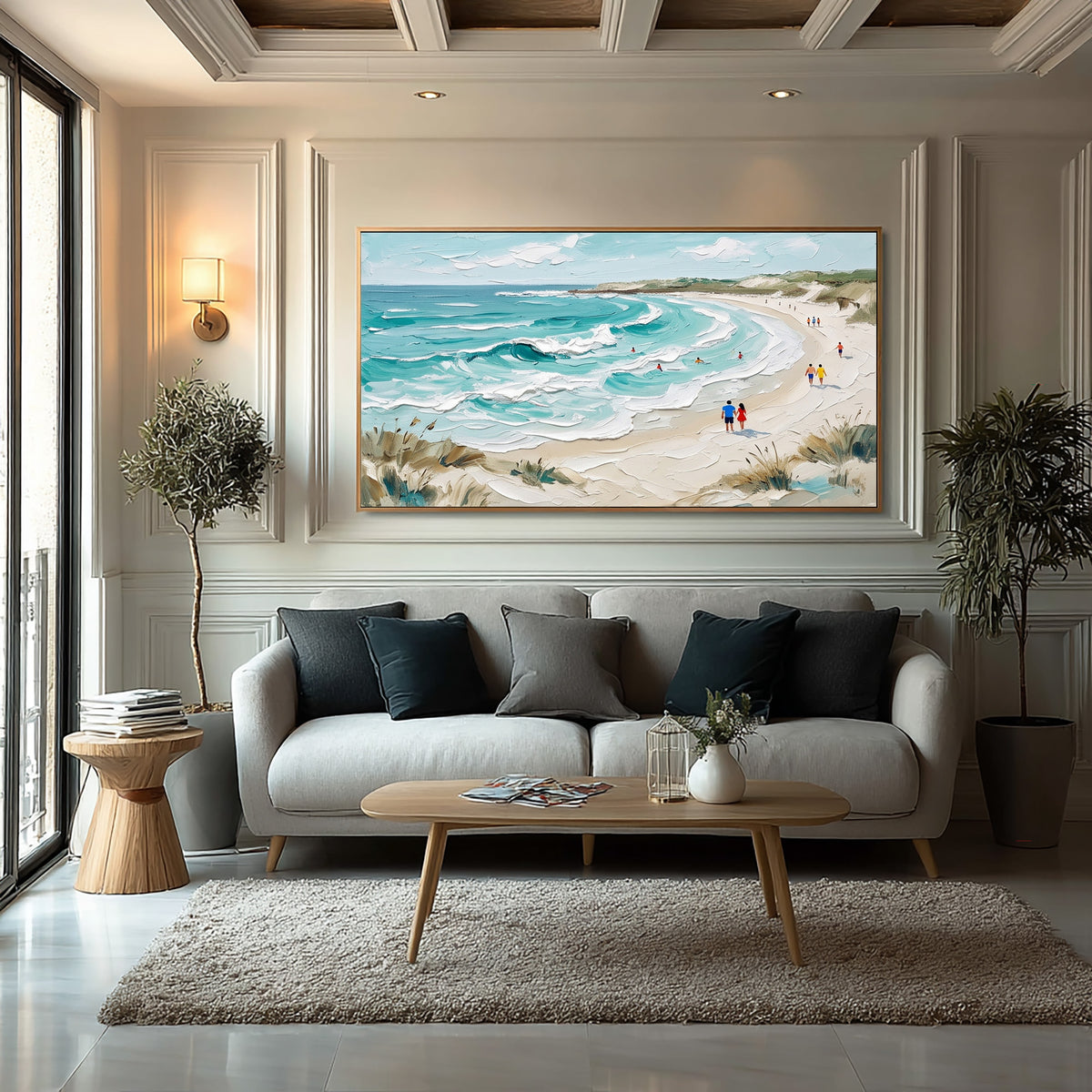 Large Textured Ocean Painting White Sea Foam Turquoise Waves Beach Wall Art