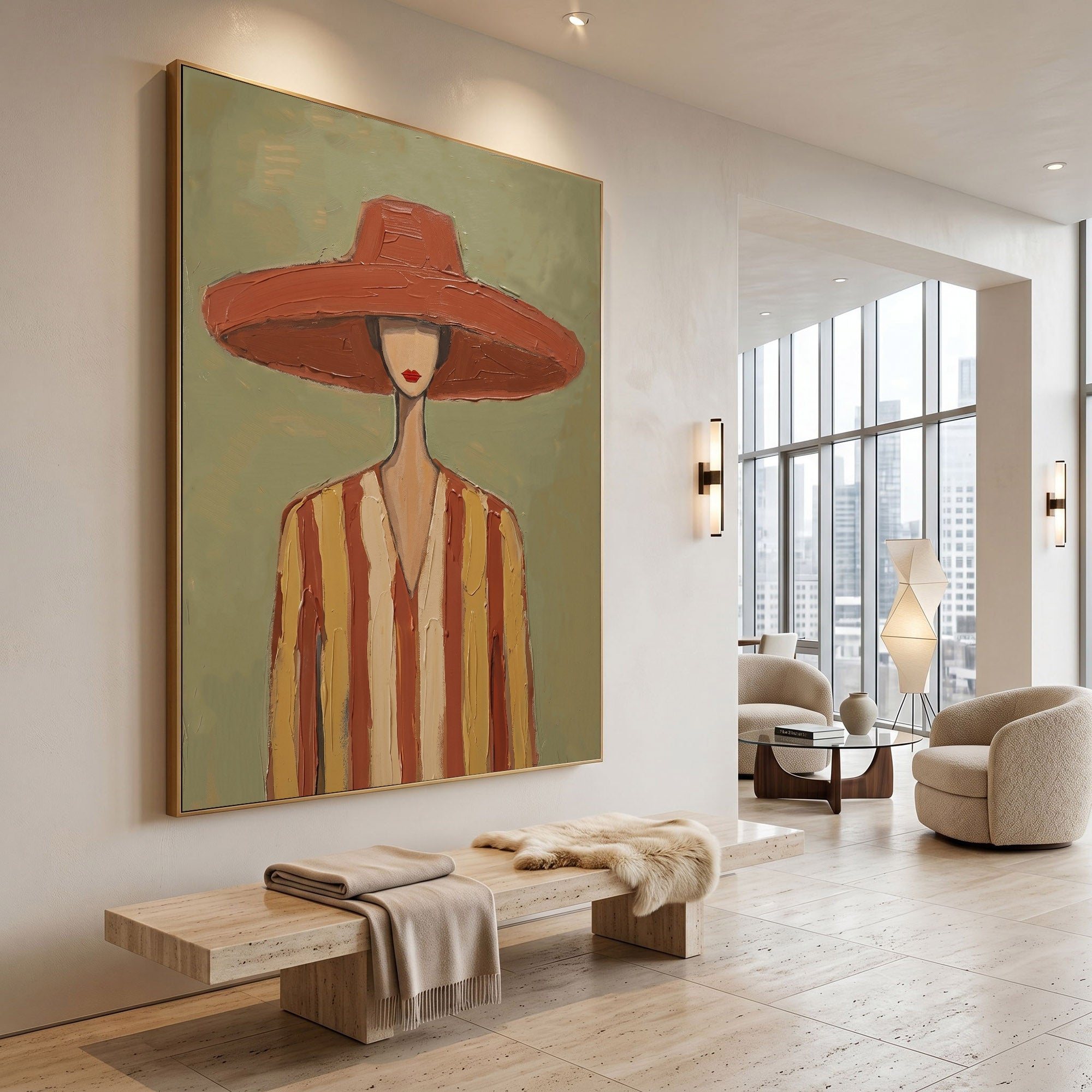 Large Cowboy Woman Wall Art Vintage Americana Western Portrait Oil Painting Modern Rustic Interior Decor
