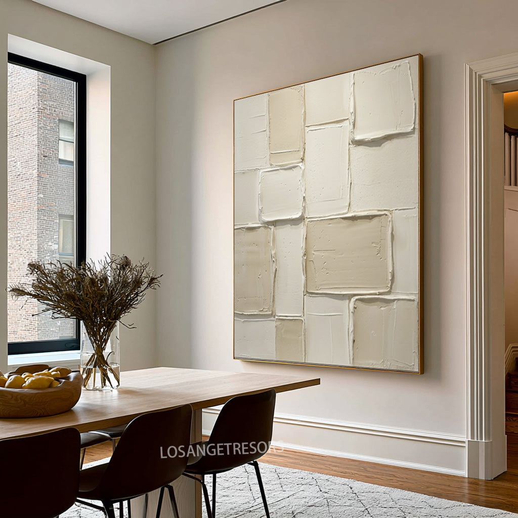 Large Architectural Minimalist Textured Wall Art Ivory Cream Abstract Oil Painting Contemporary Luxury Interior Decor