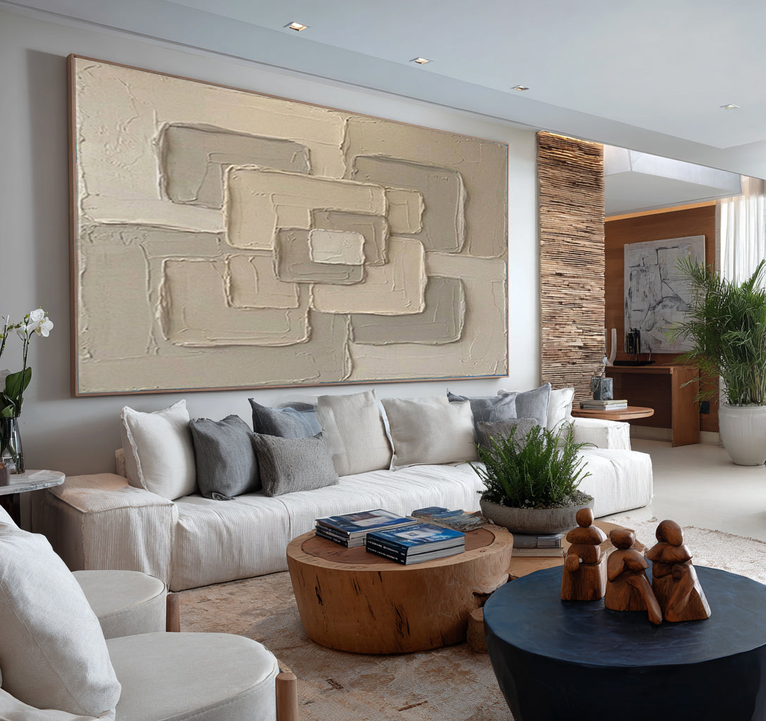 Large Sculptural Abstract Wall Art Hand Painted Neutral Texture Canvas | KeiraArt