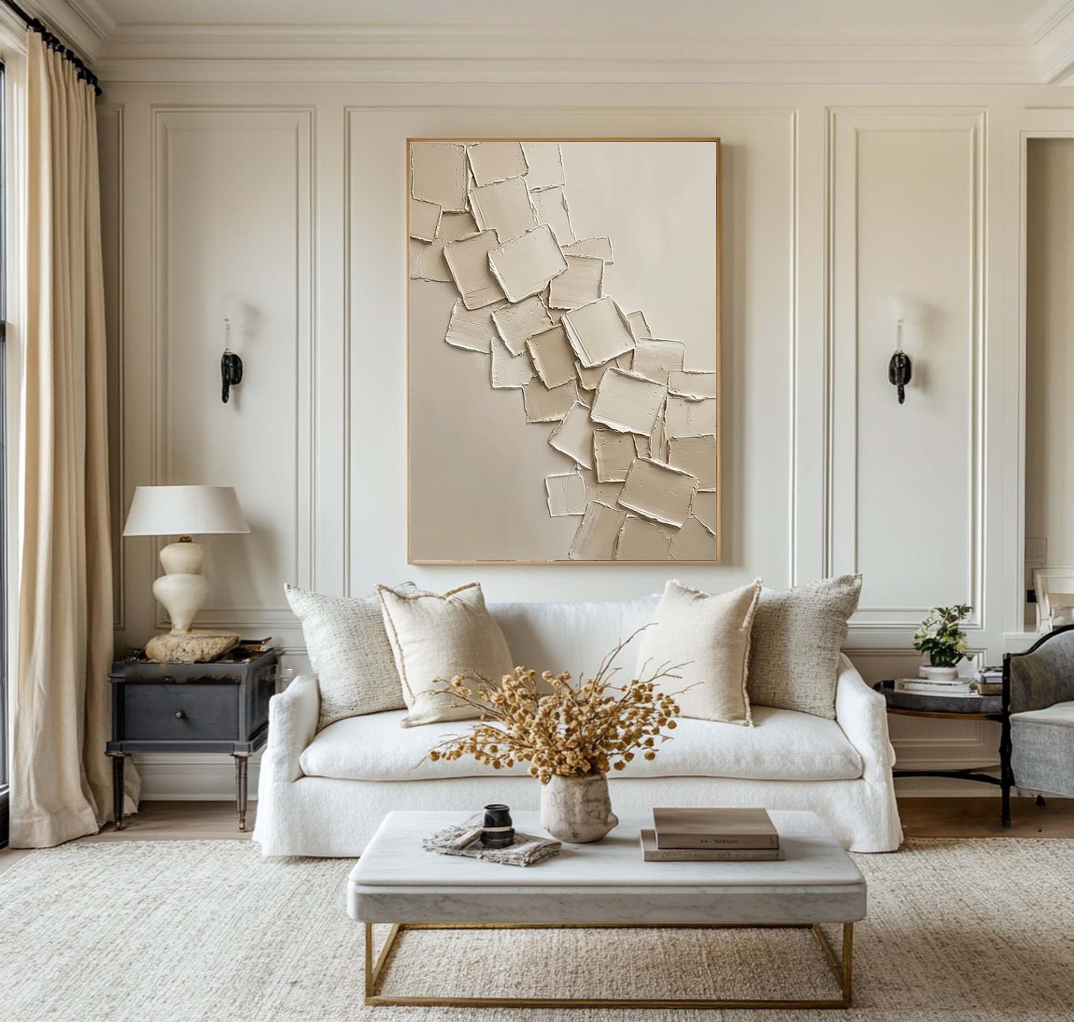 Large Beige Abstract Oil Painting #KRA 001