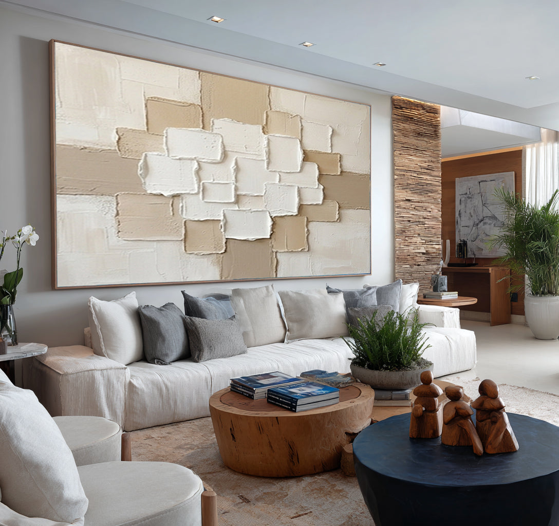 Large Neutral Architectural Wall Art Textured Contemporary Canvas | KeiraArt