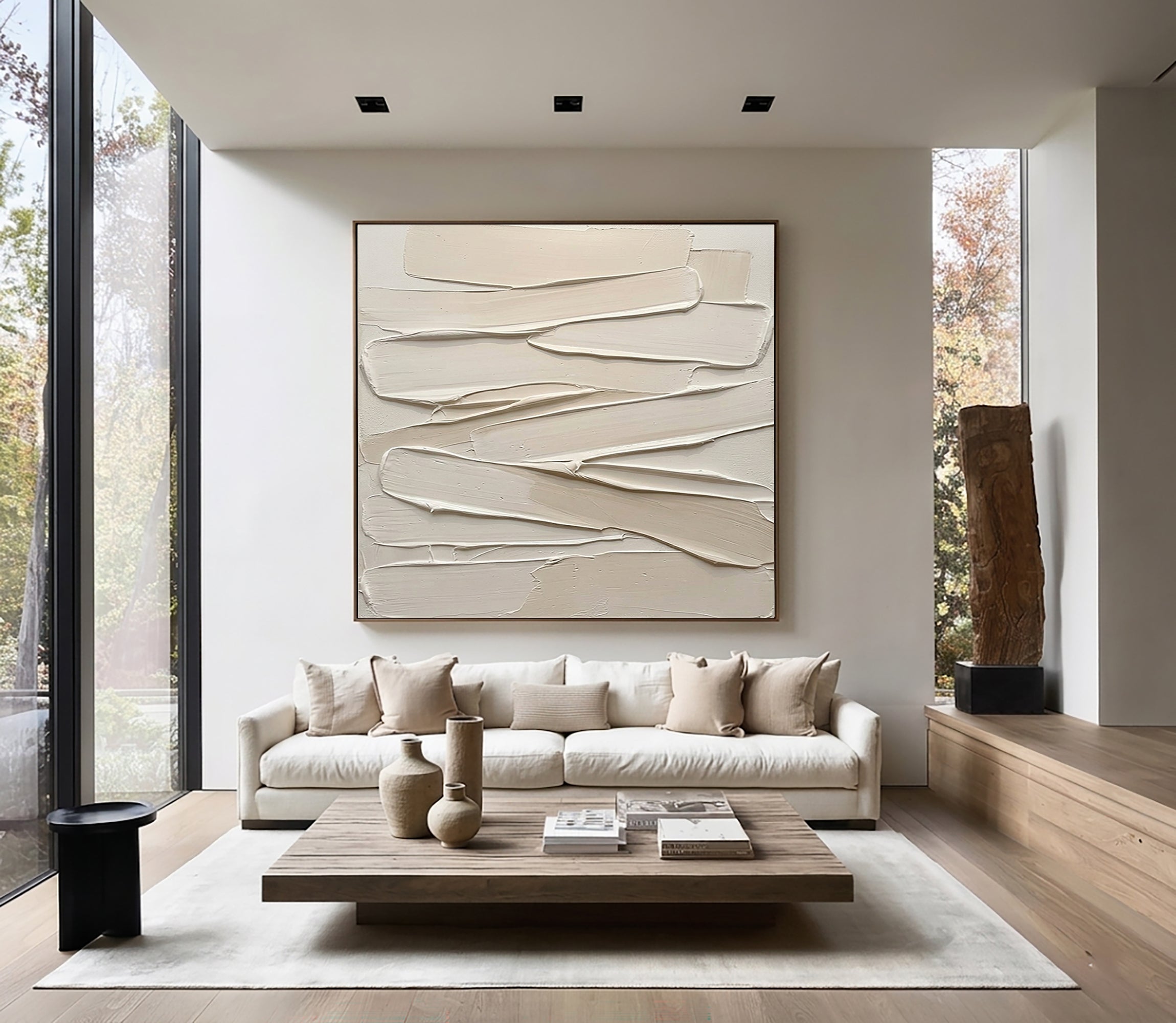 Large Cream Textured Canvas Art Modern Neutral Wall Decor