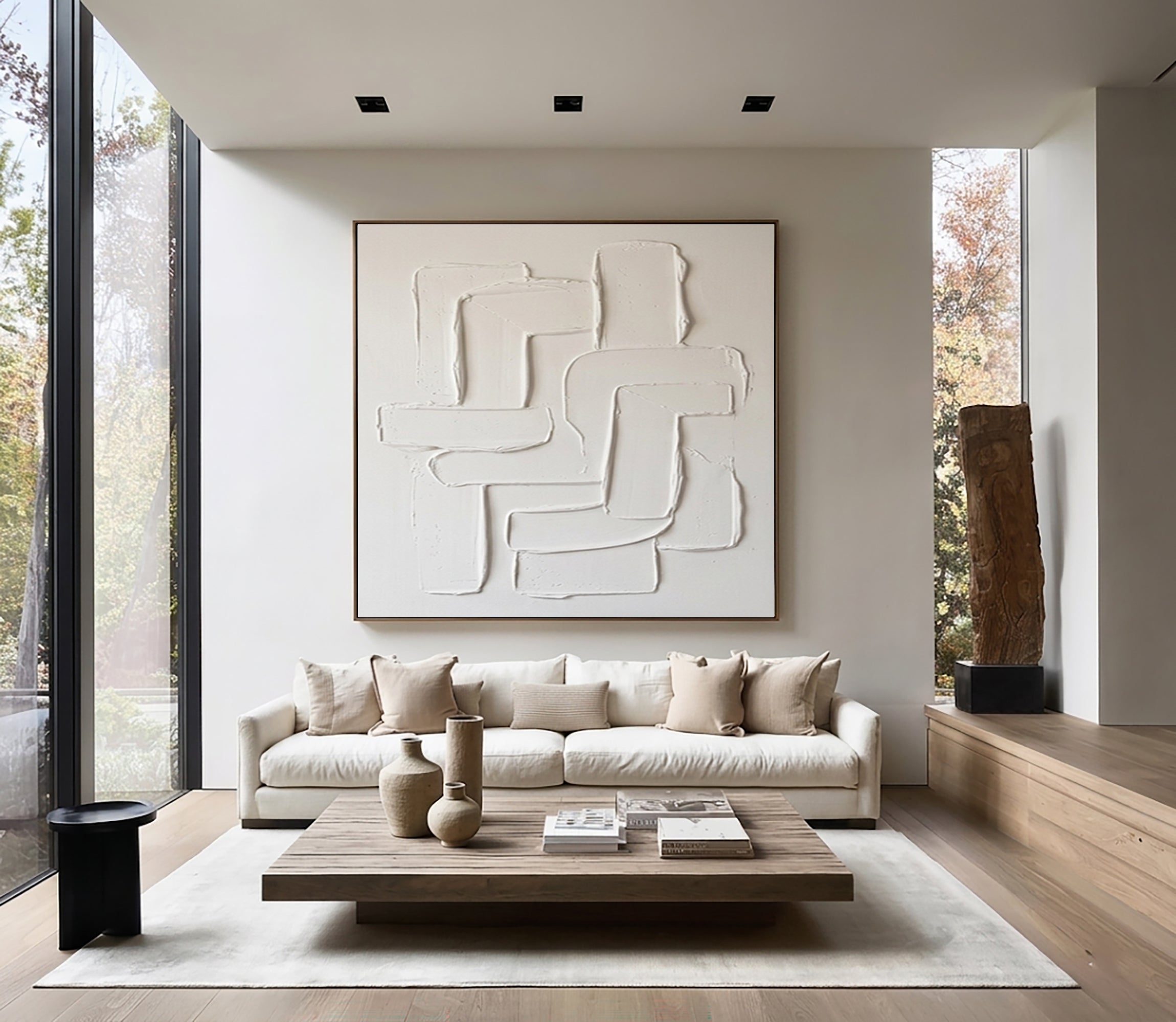 Large Neutral Textured Canvas Art Hand Painted Sculptural Wall Decor